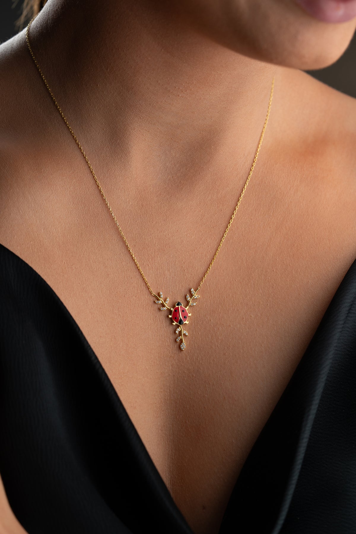 Ladybug Vine Branch Necklace
