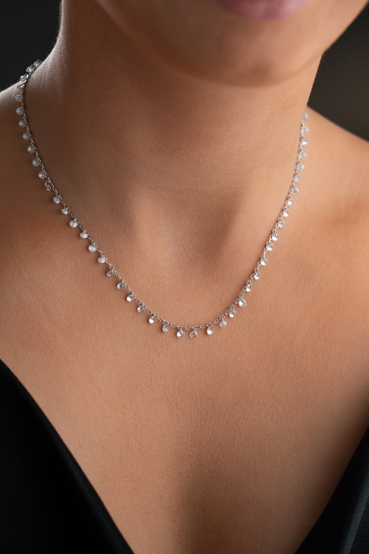 Scattered Crystal Drop Chain Necklace