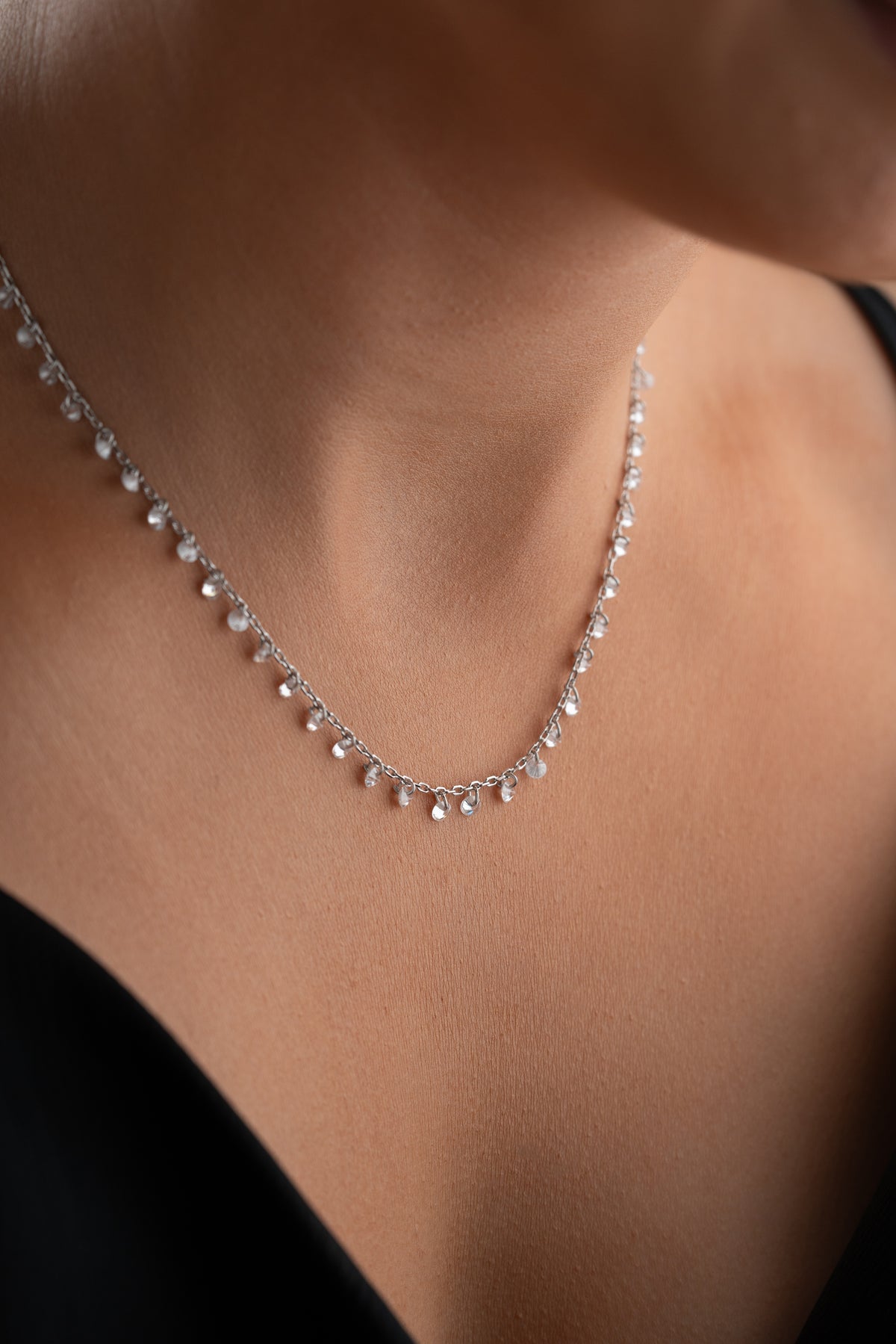 Scattered Crystal Drop Chain Necklace