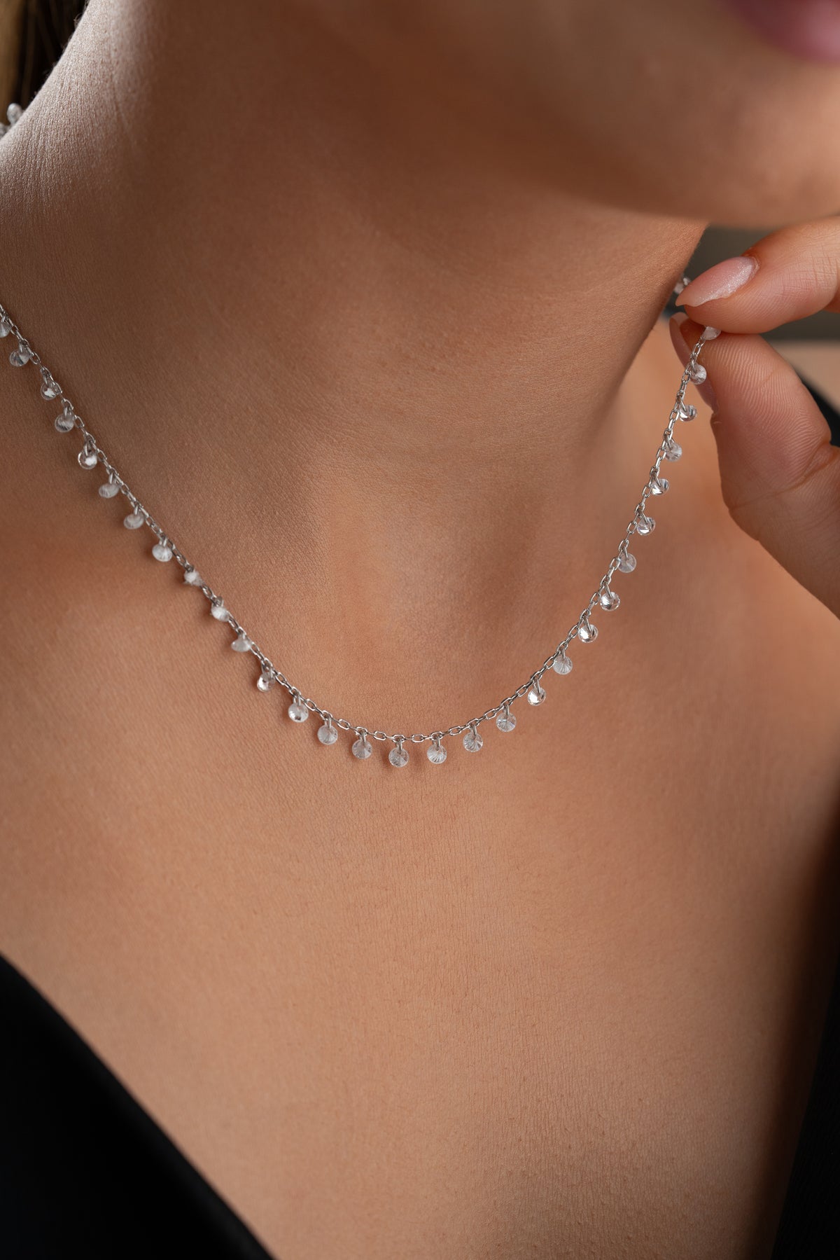 Scattered Crystal Drop Chain Necklace
