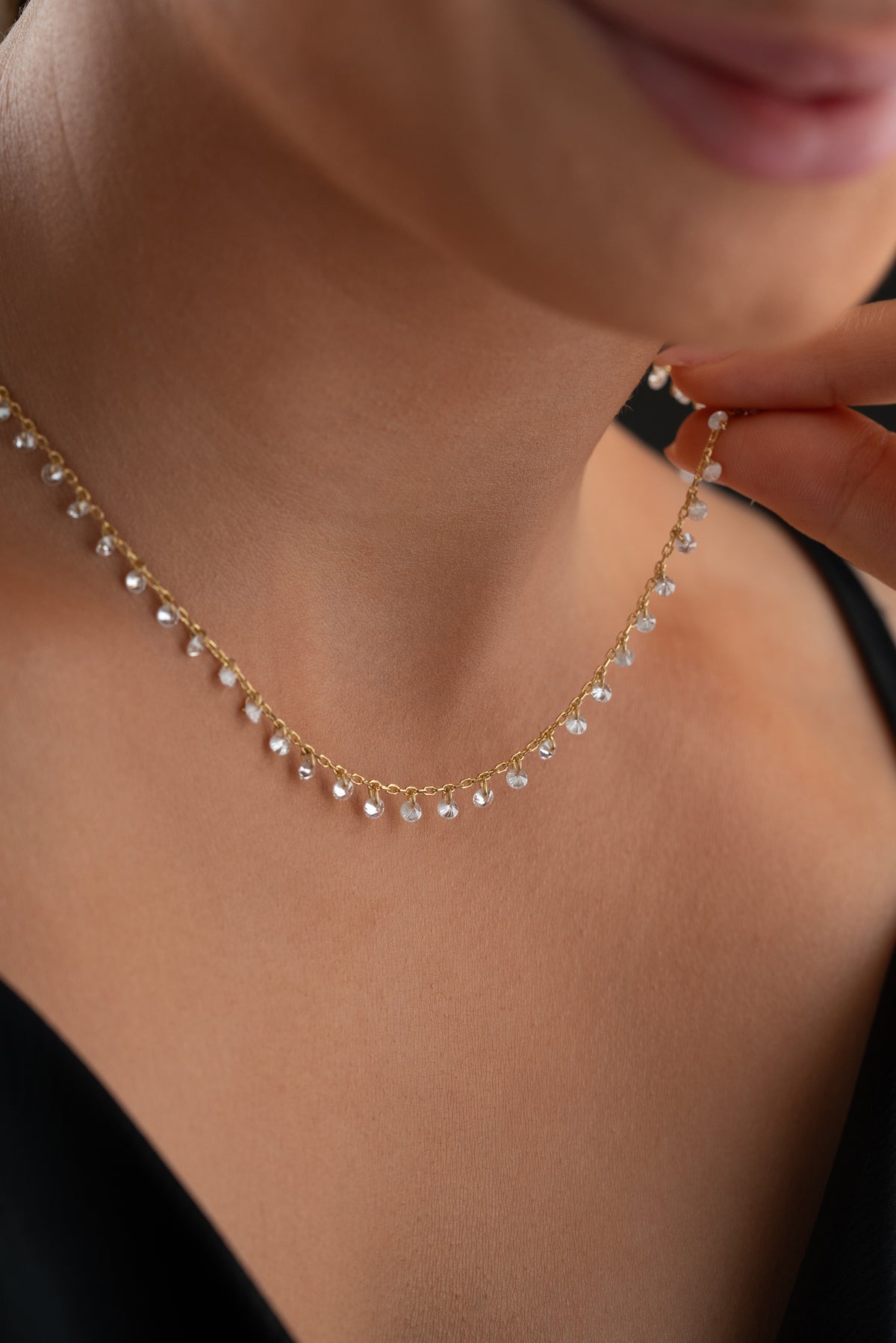 Scattered Crystal Drop Chain Necklace