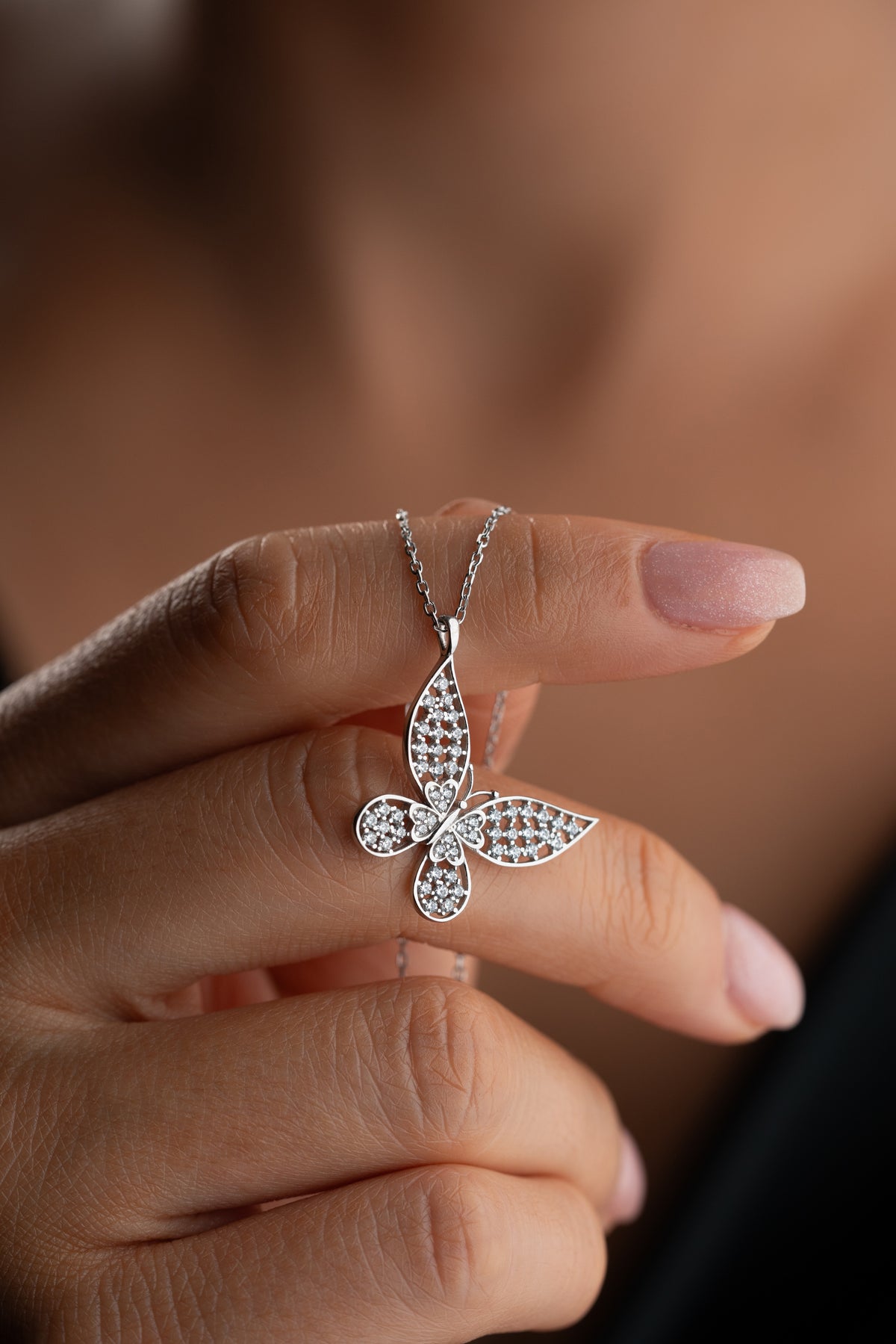 Pave Crystal Butterfly Necklace