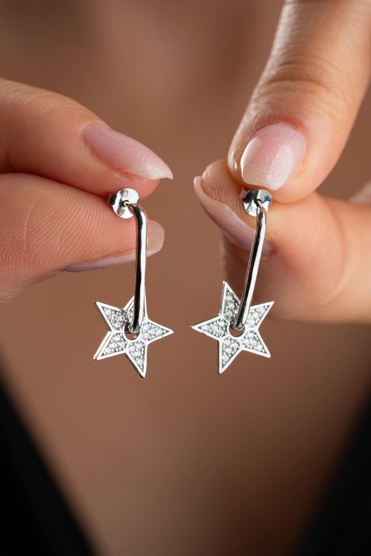 Pave Star Charm Hoop Earrings in Gold