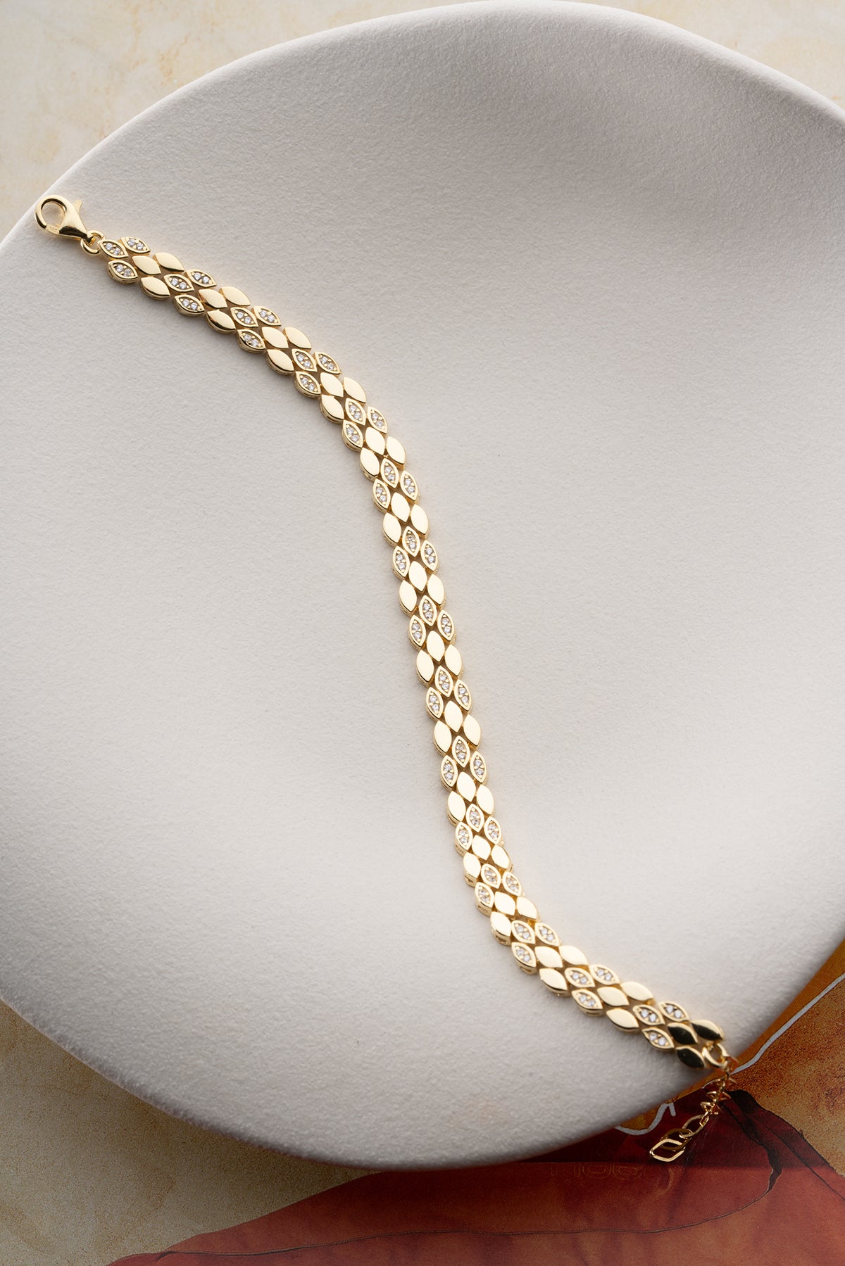 Woven Pave Link Bracelet in Gold
