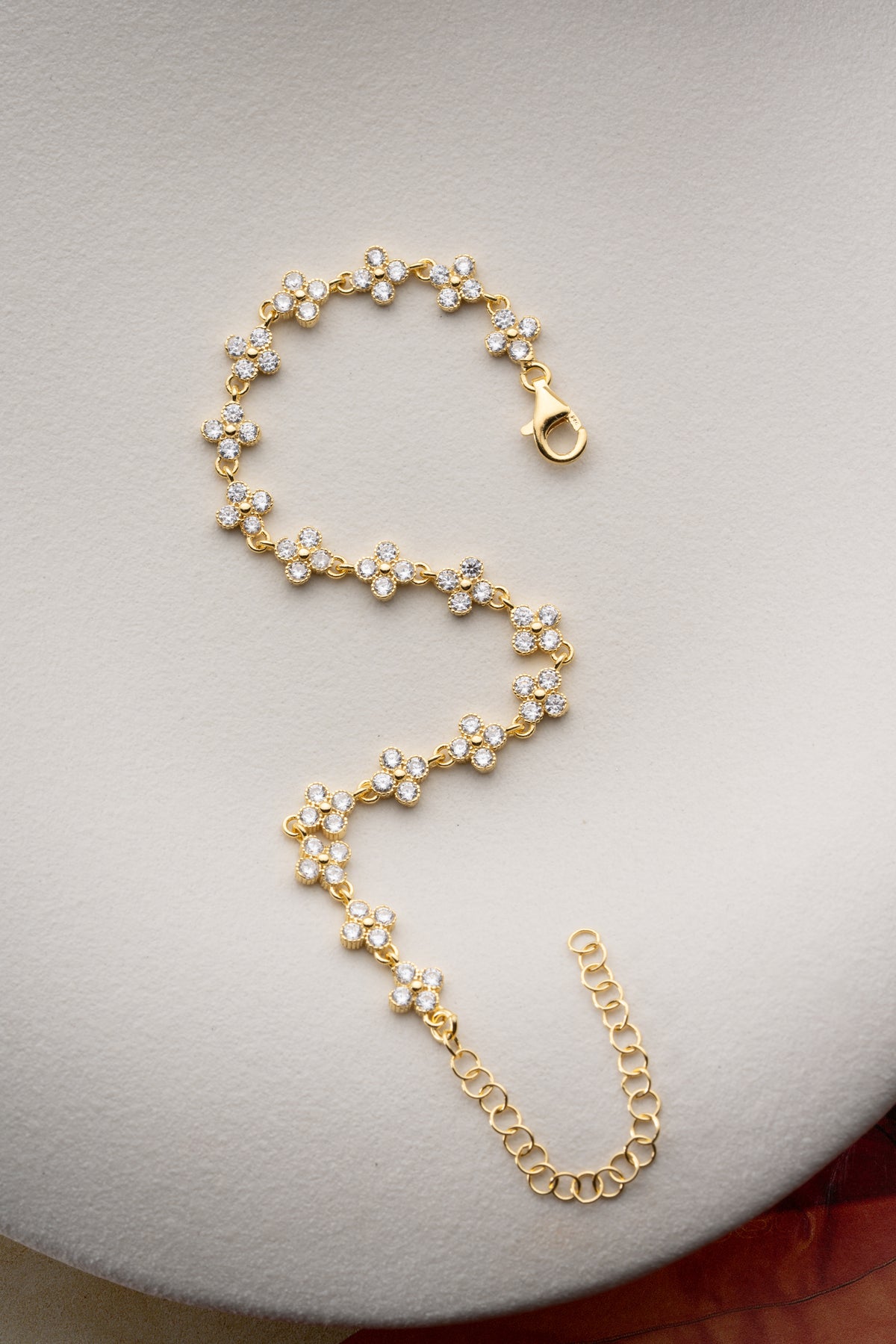 Pave Flower Link Bracelet in Gold
