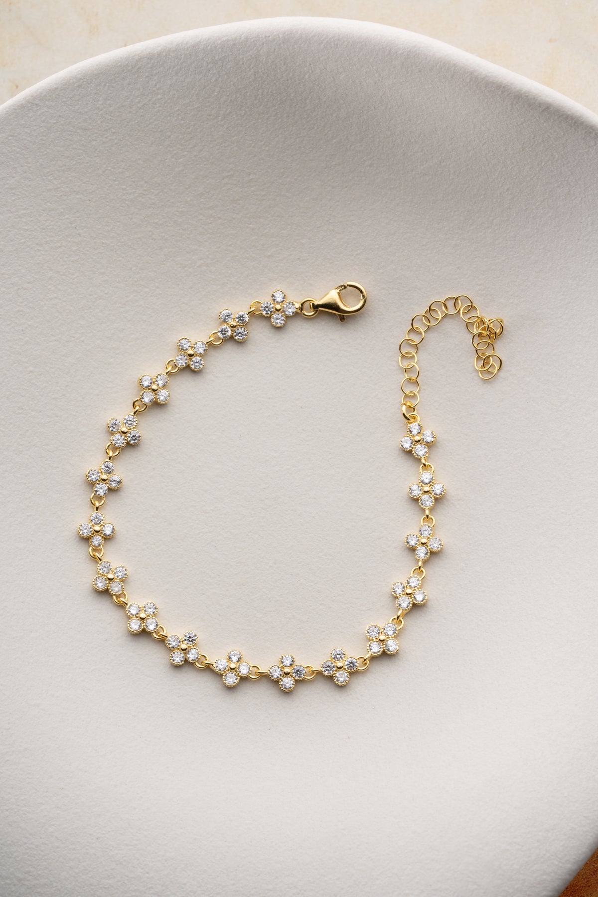 Pave Flower Link Bracelet in Gold