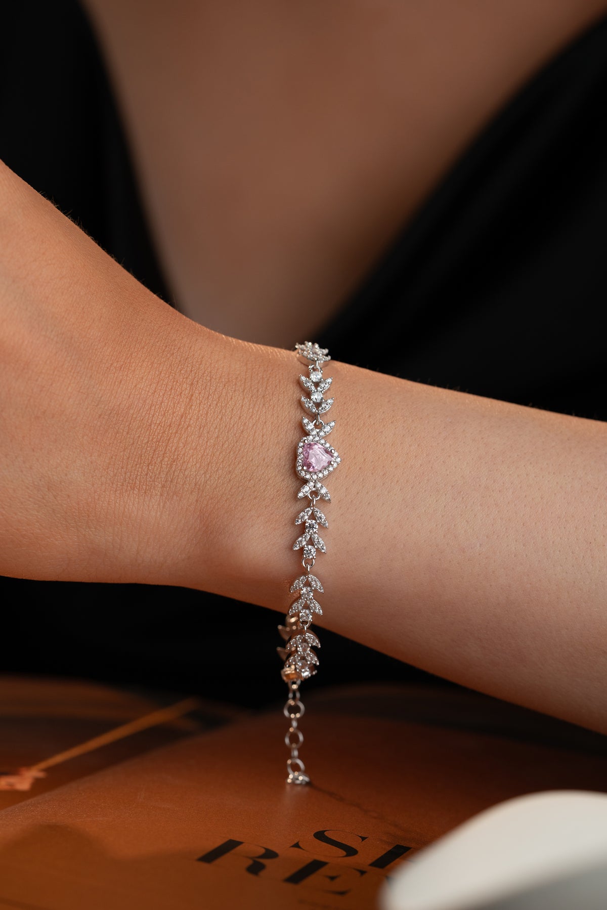 Pink Heart Vine Bracelet in Silver