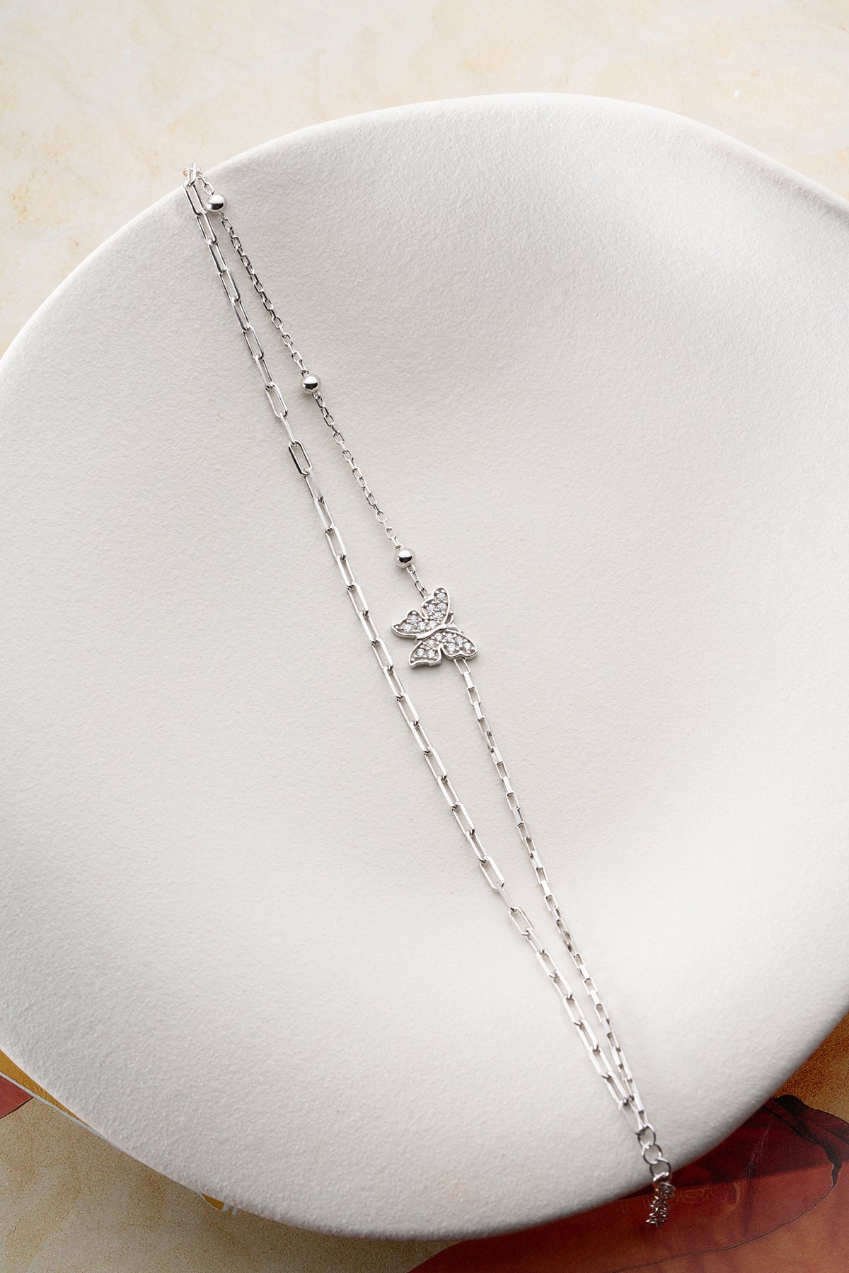 Pave Butterfly Double Chain Bracelet