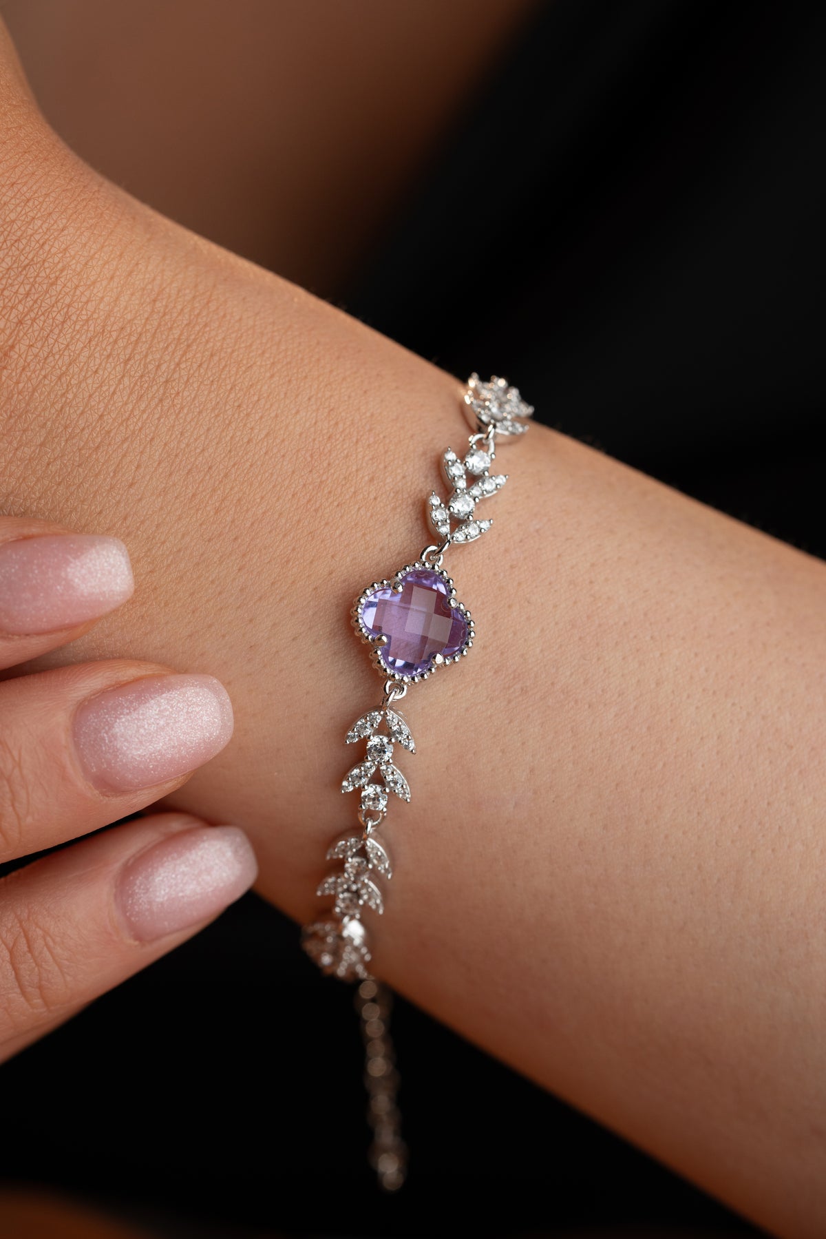 Purple Clover Vine Bracelet in Silver