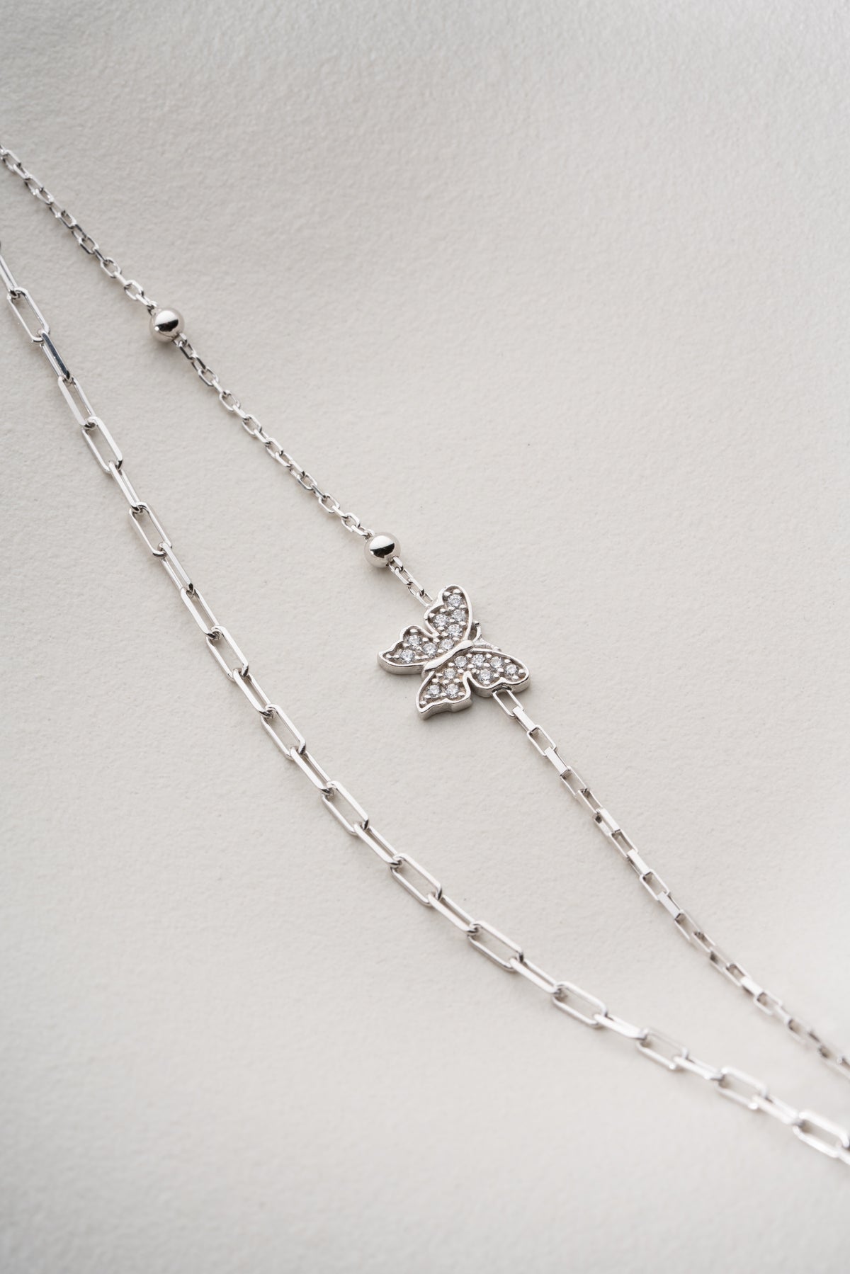 Pave Butterfly Layered Chain Bracelet in Silver