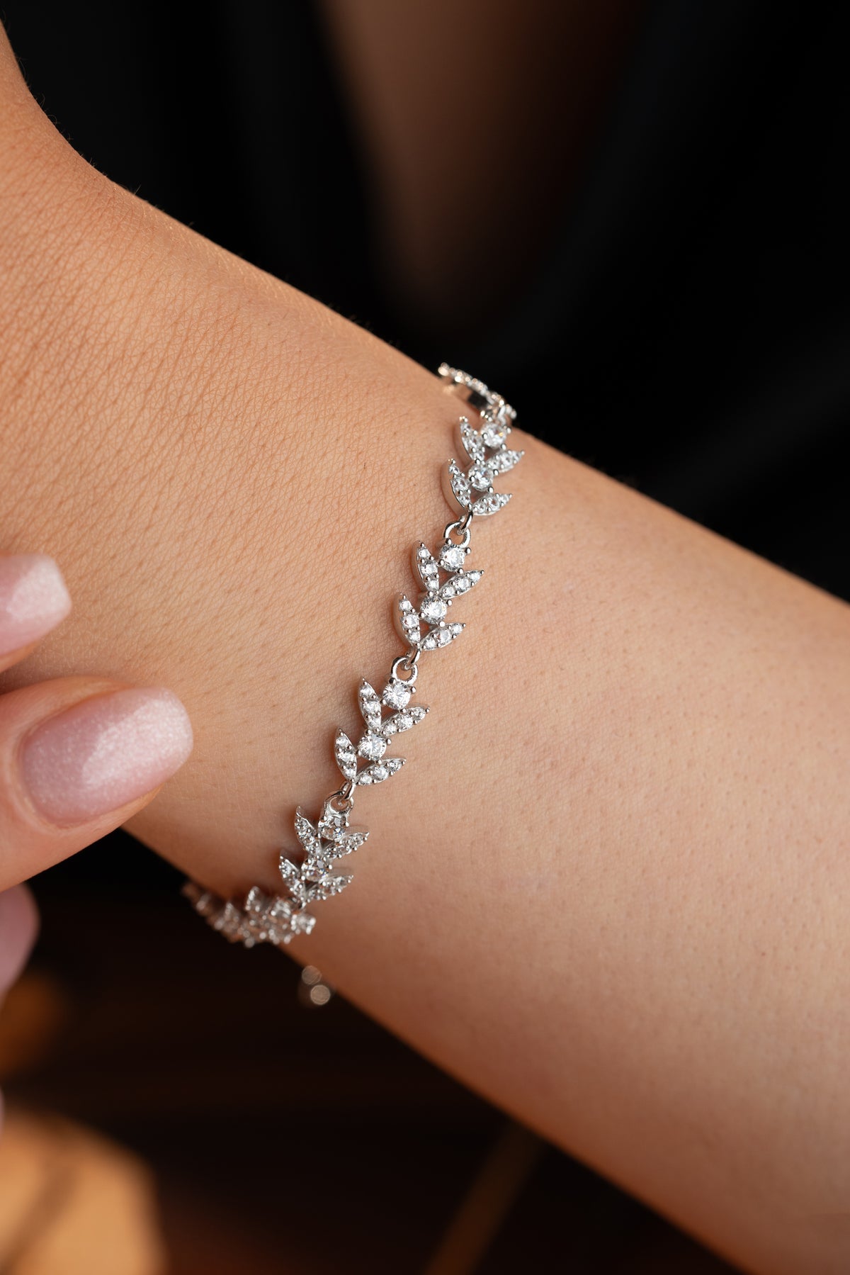 Crystal Vine Leaf Bracelet in Silver