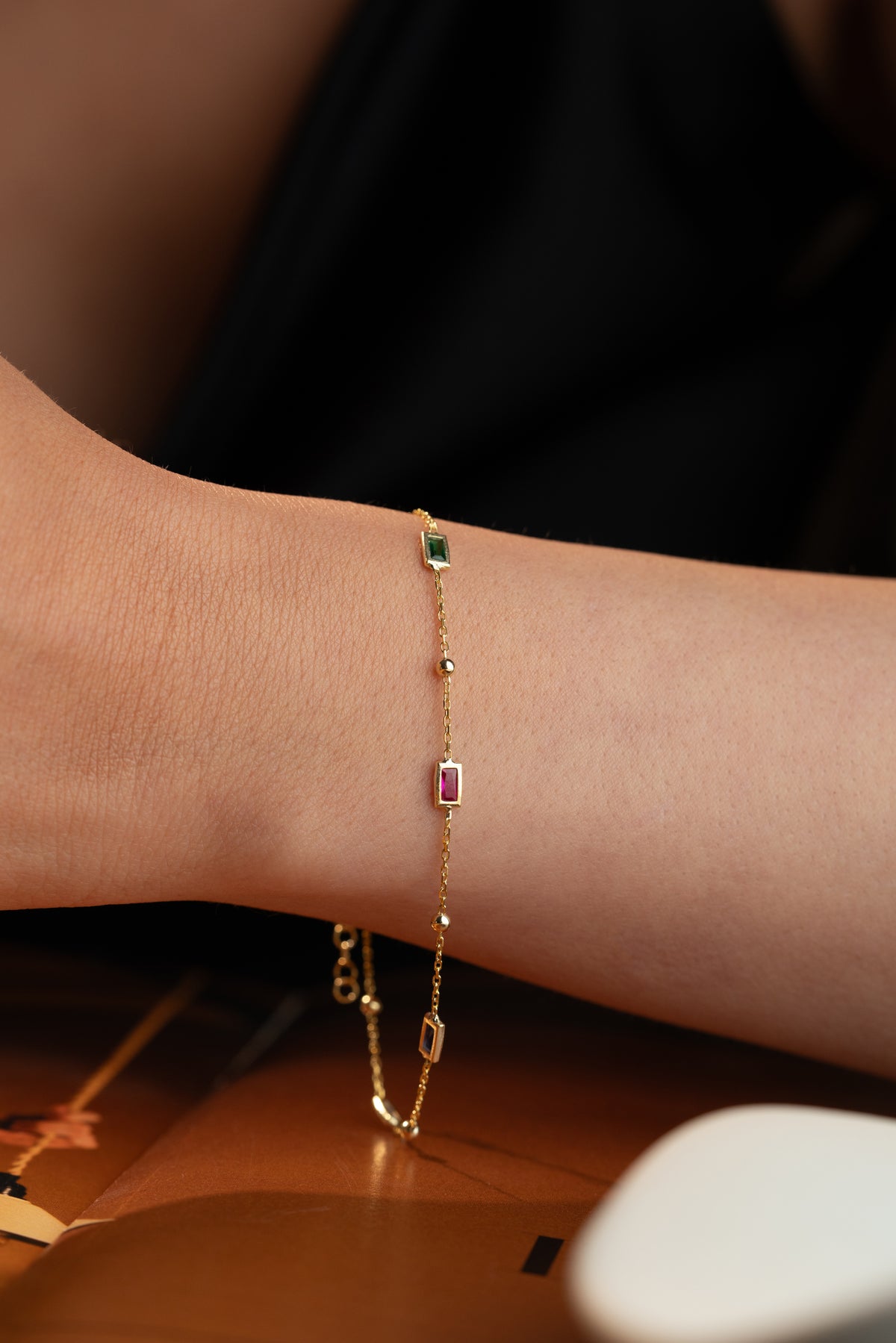 Colorful Baguette Gemstone Bracelet in Gold