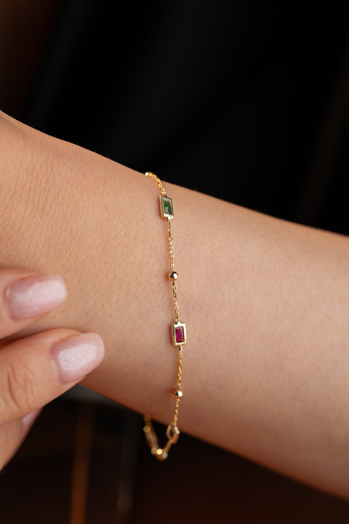 Colorful Baguette Gemstone Bracelet in Gold