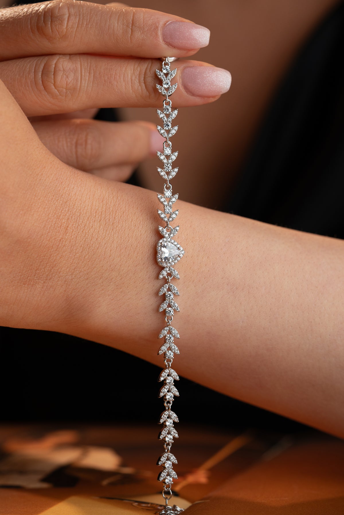 Heart Vine Crystal Bracelet in Silver