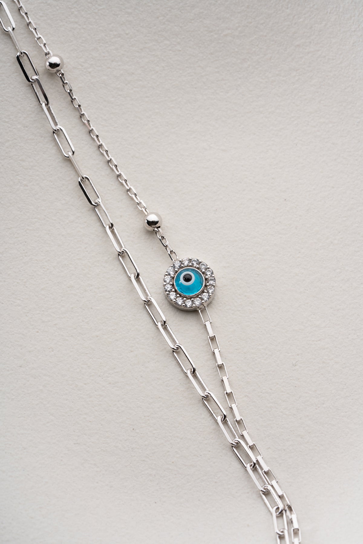 Evil Eye Double Chain Bracelet in Silver