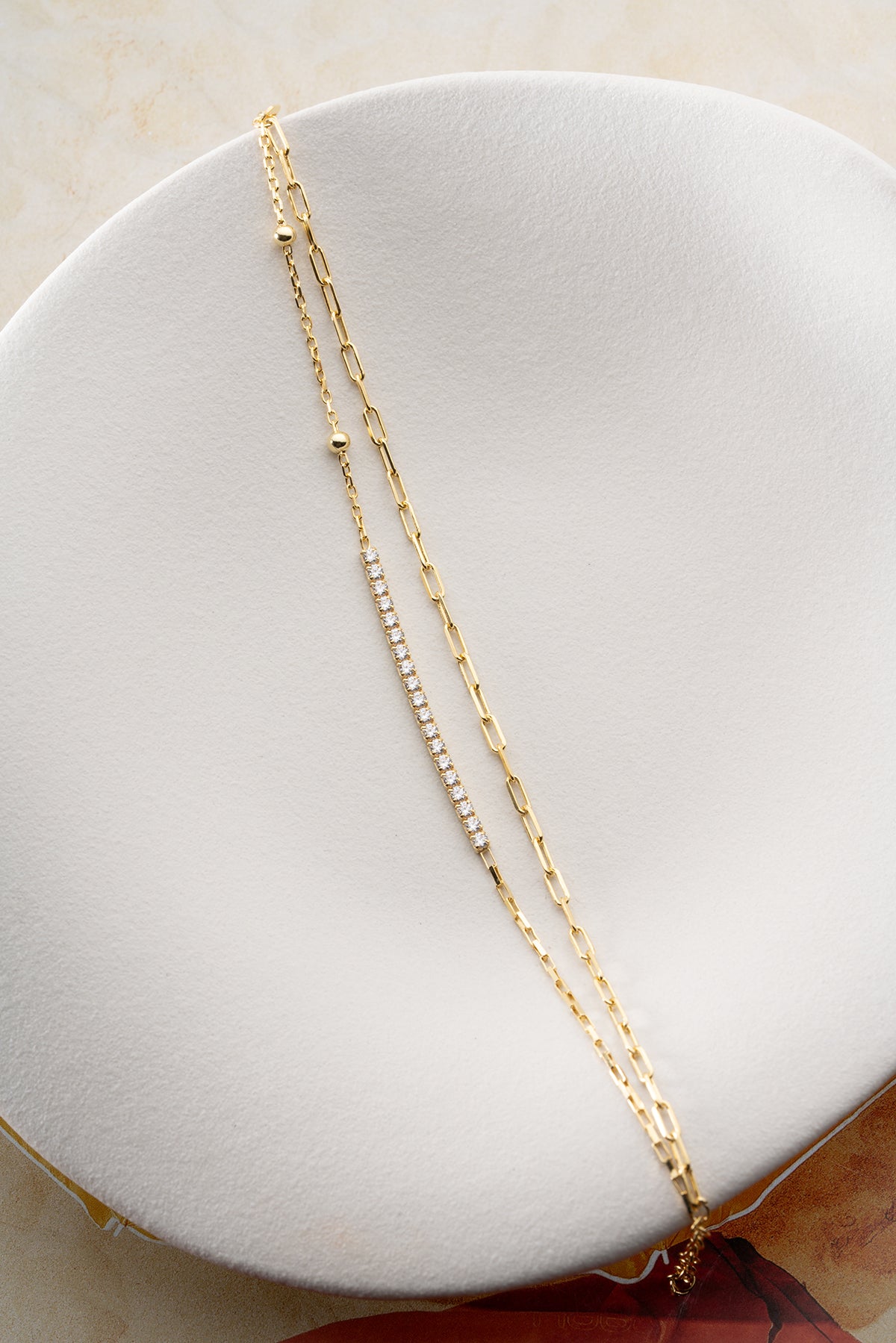 Double Chain Pave Paperclip Bracelet