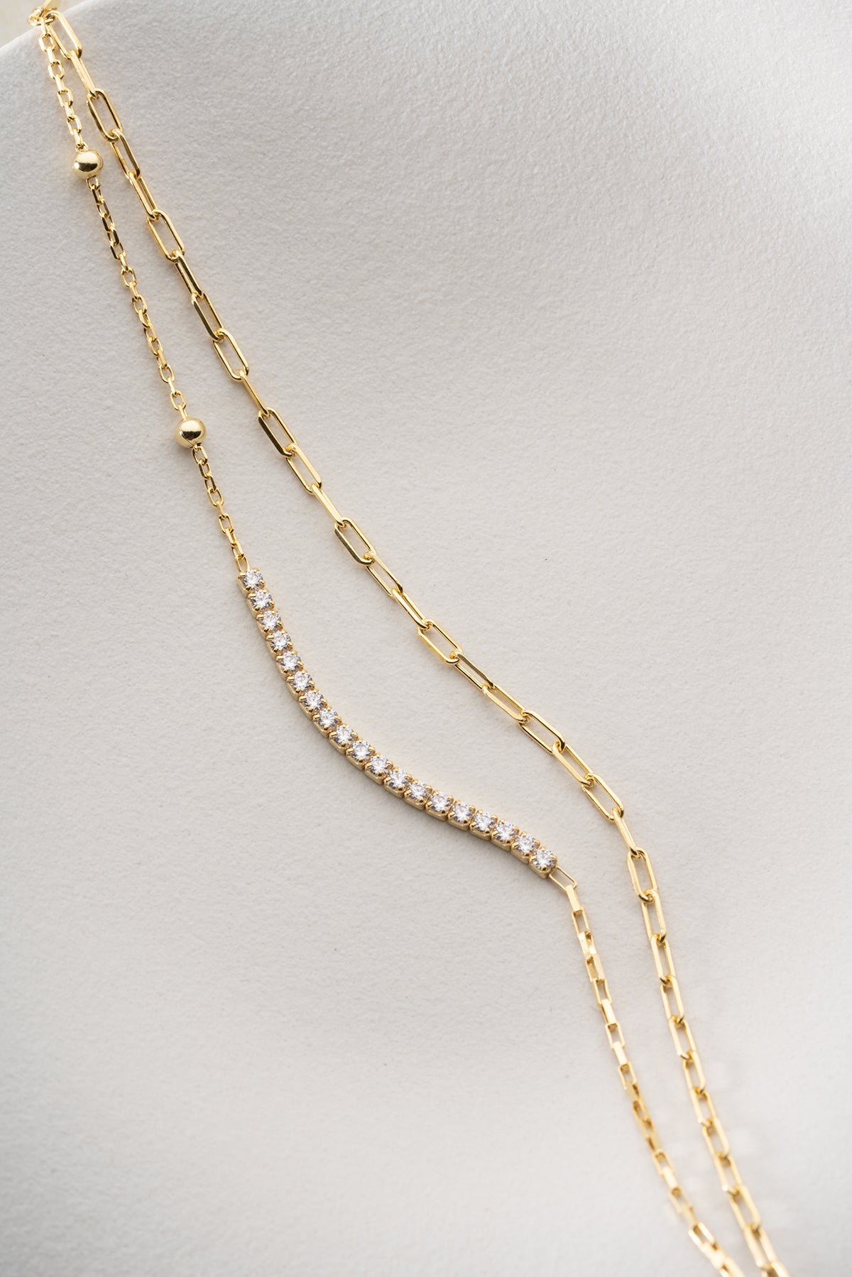 Double Chain Pave Paperclip Bracelet