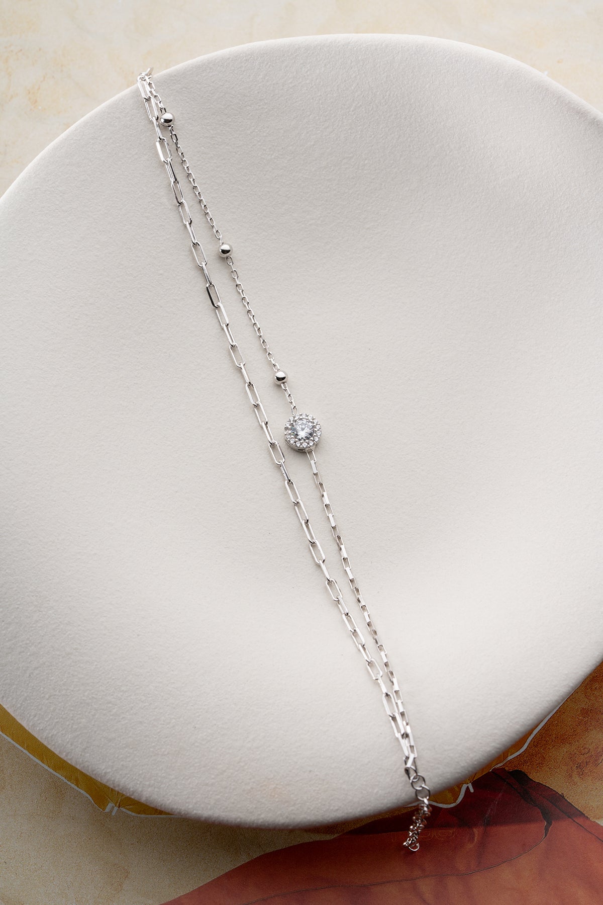 Layered Chain Halo Solitaire Bracelet