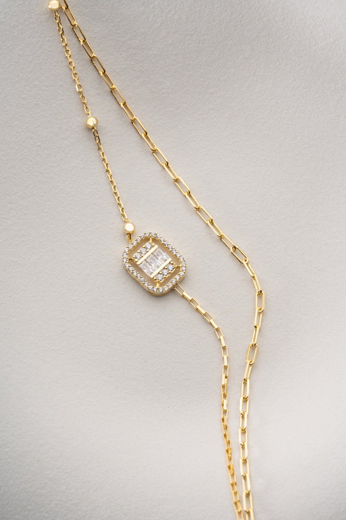 Double Chain Baguette Halo Bracelet