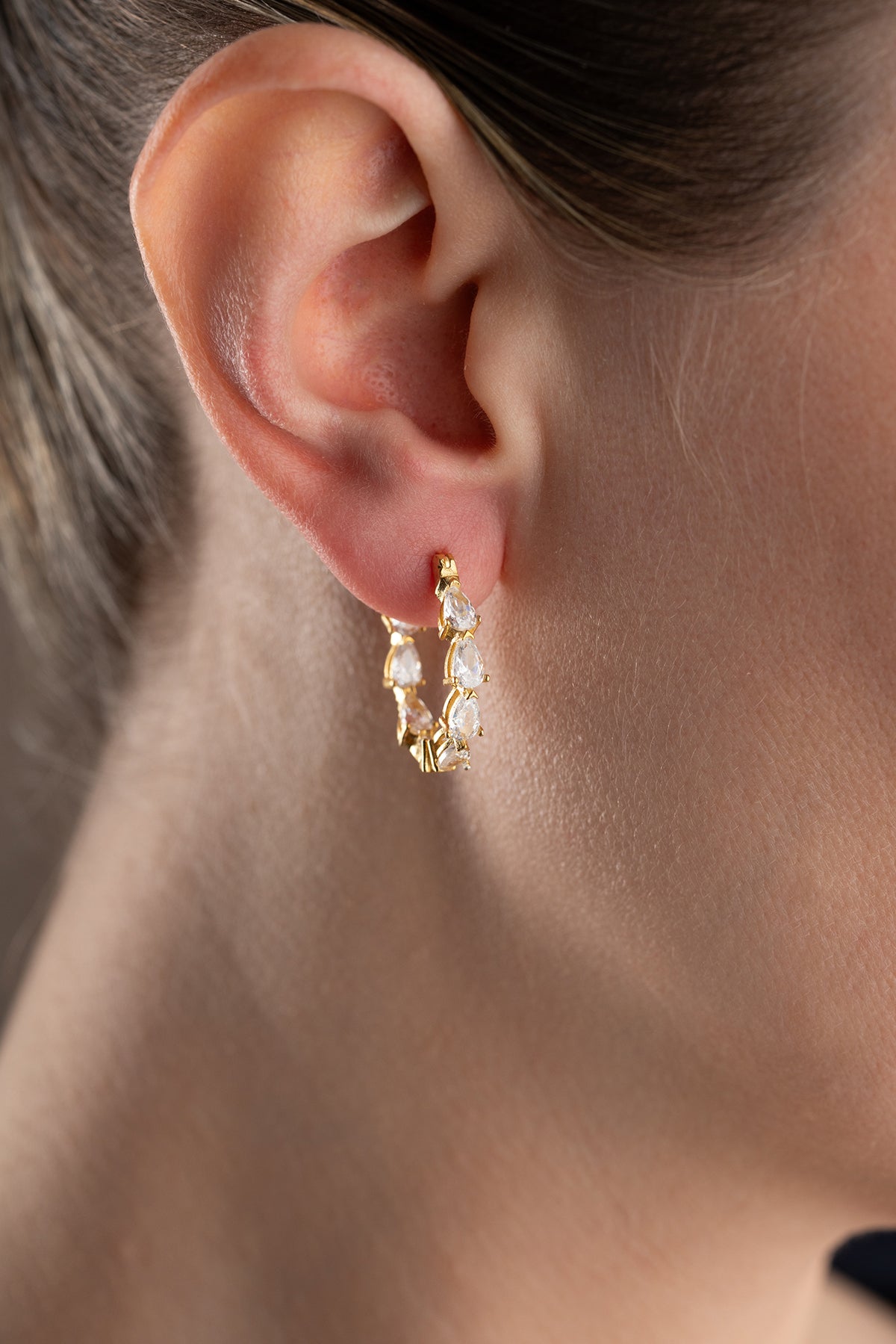 Pear Cut Crystal Hoop Earrings