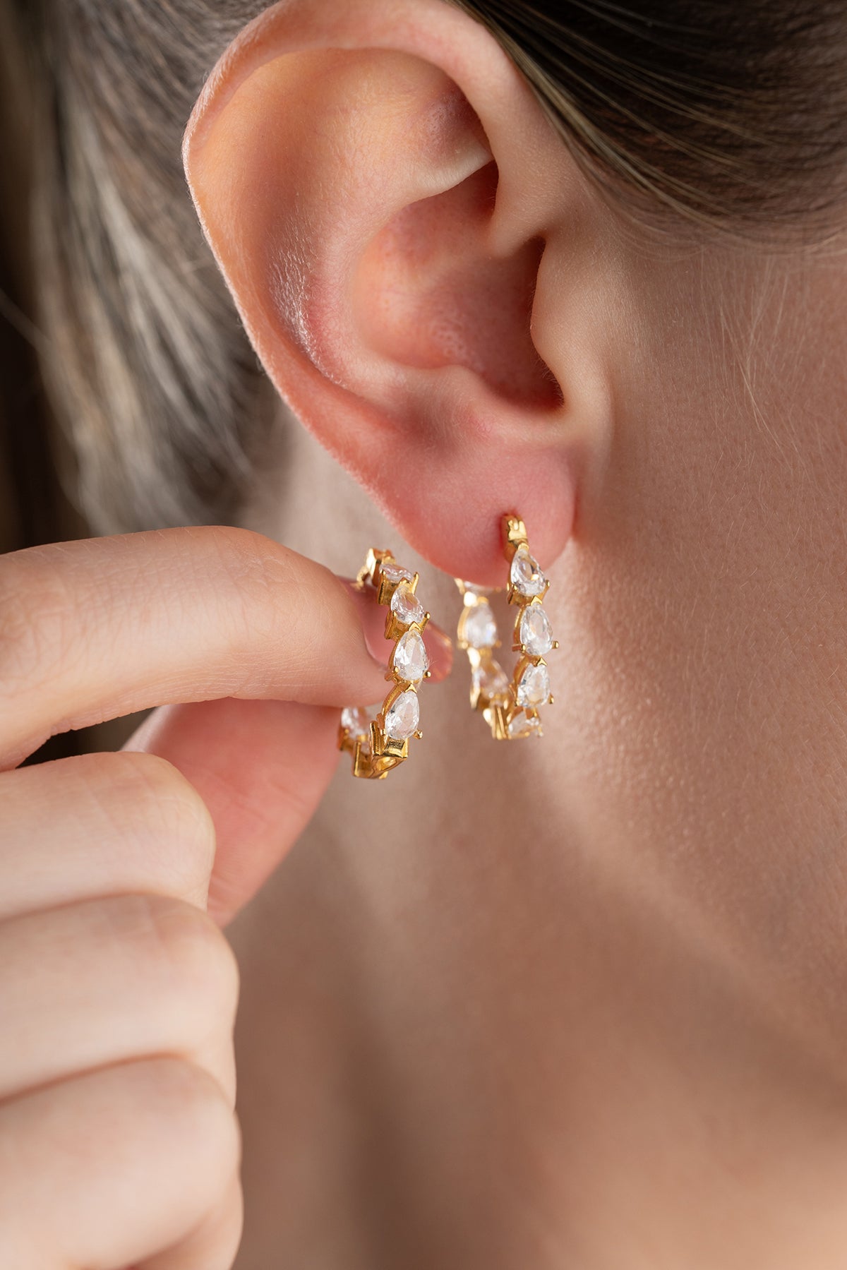 Pear Cut Crystal Hoop Earrings