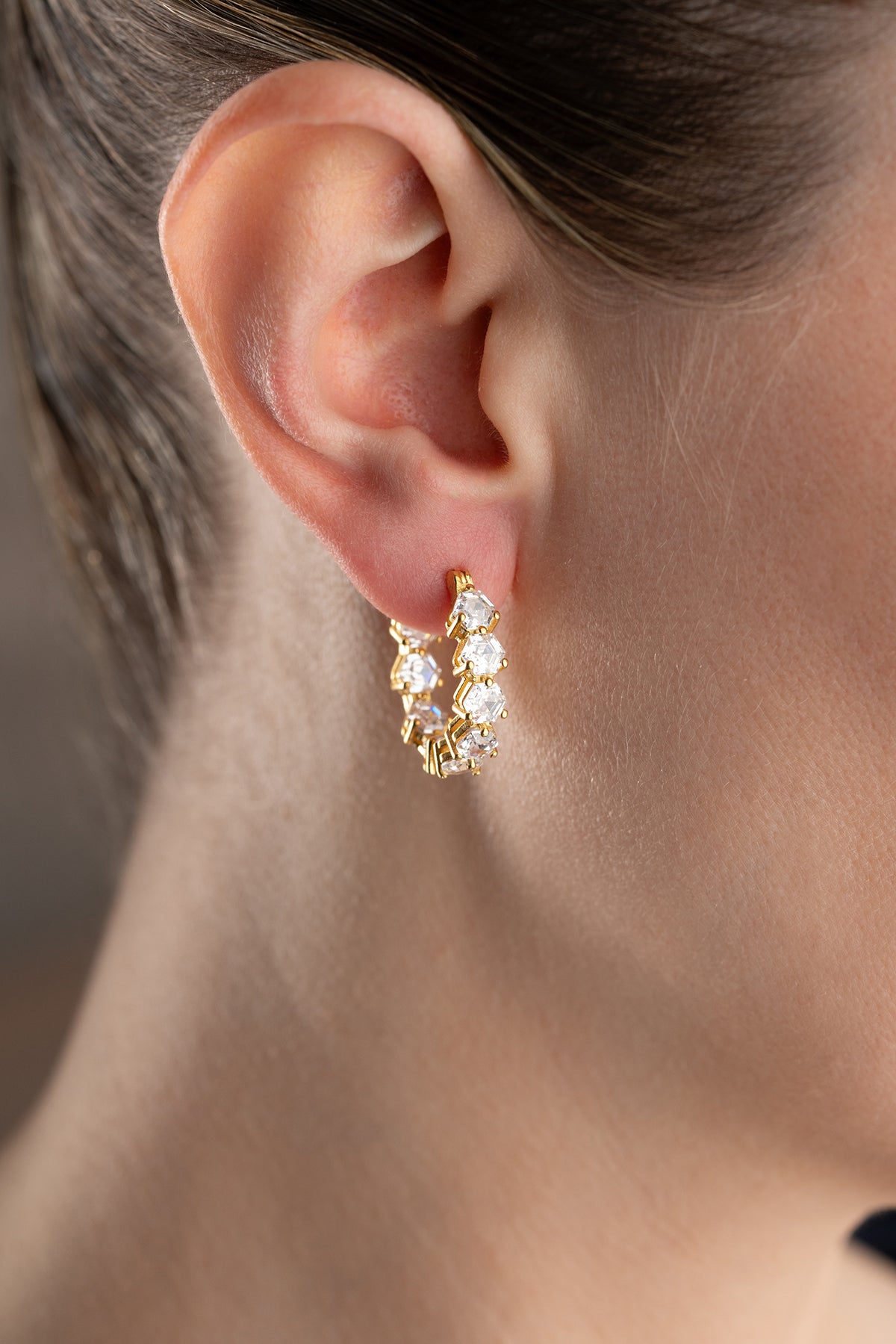 Hexagon Crystal Eternity Hoop Earrings