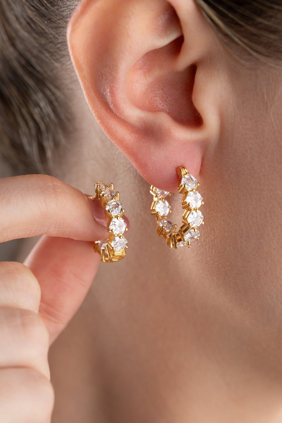 Hexagon Crystal Eternity Hoop Earrings