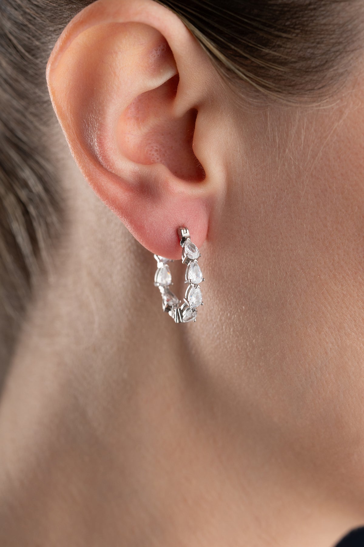Pear Cut Crystal Hoop Earrings