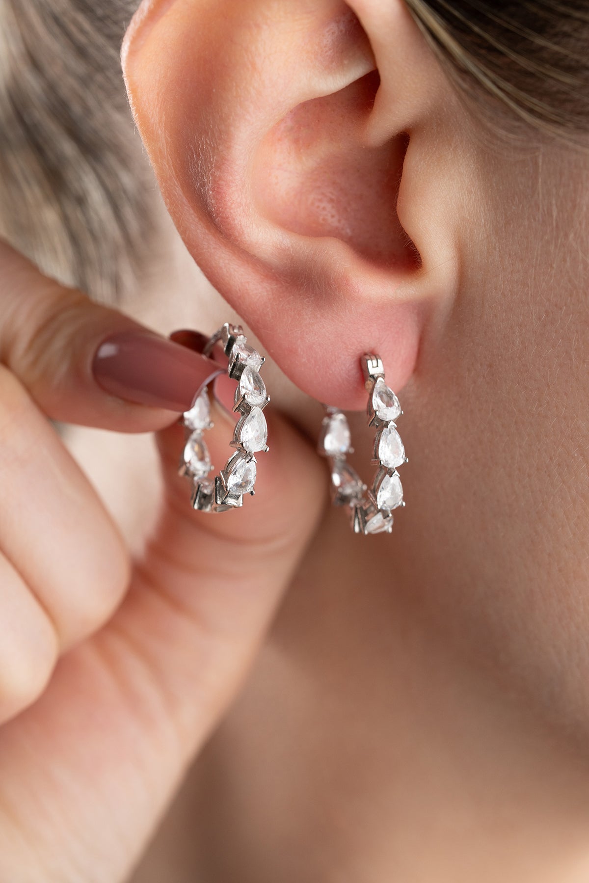 Pear Cut Crystal Hoop Earrings