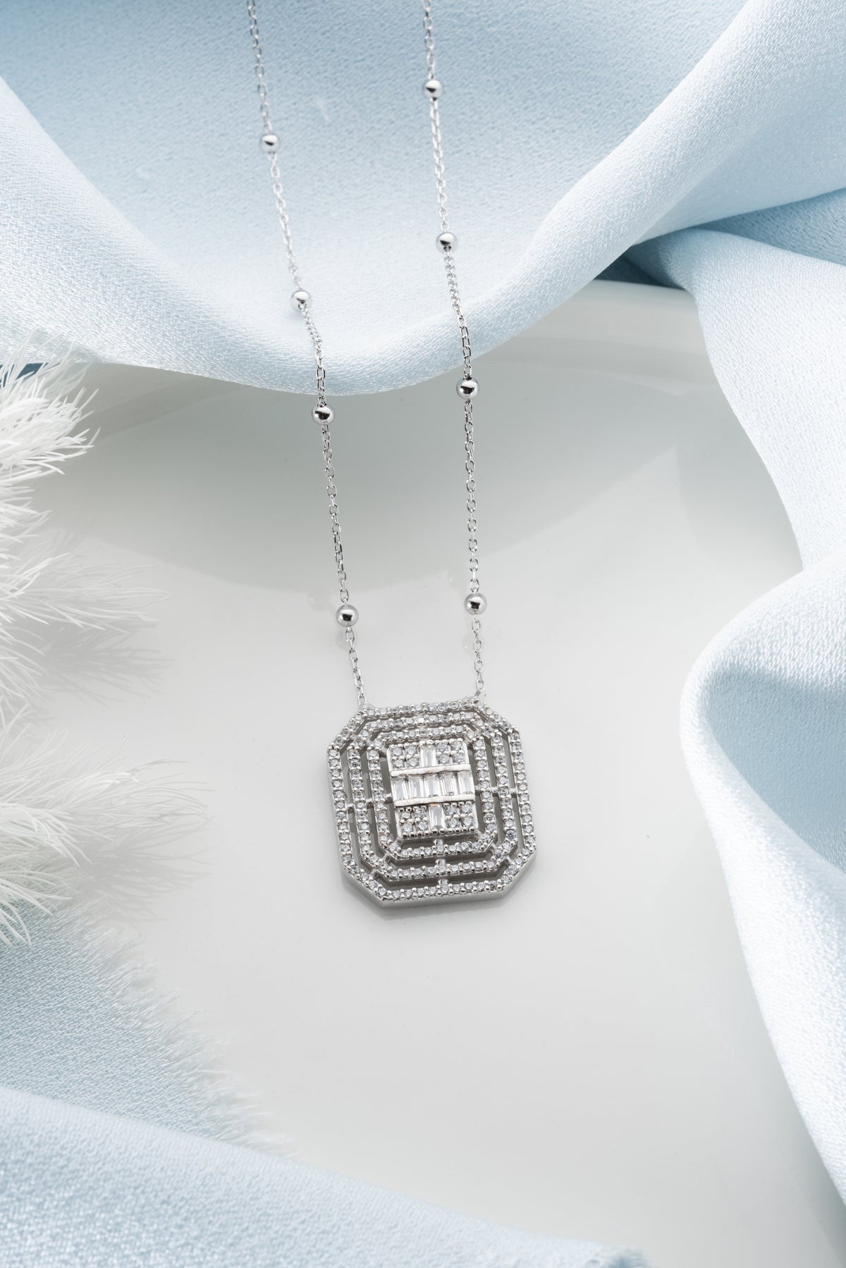 Art Deco Baguette Crystal Pendant Necklace