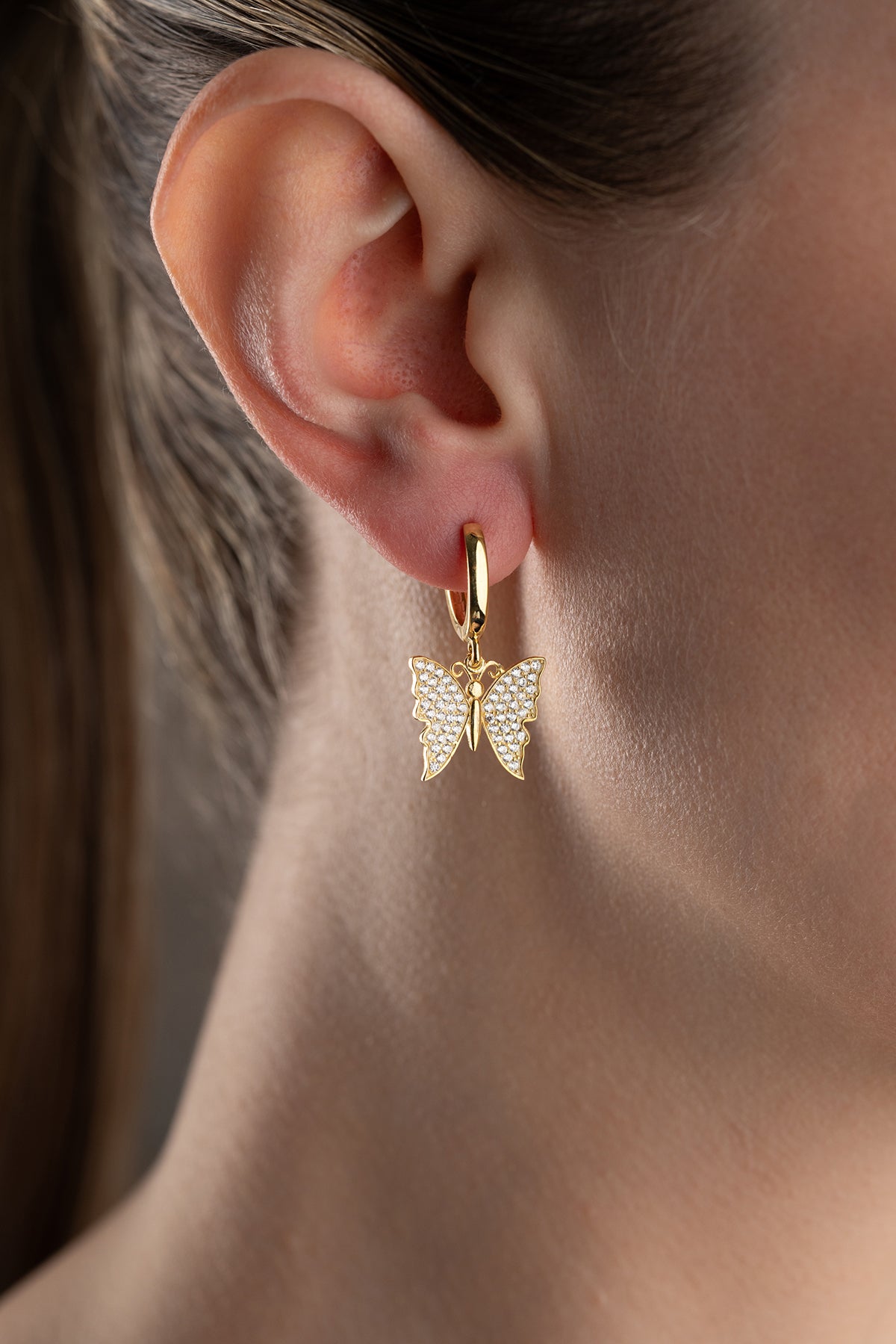 Pave Crystal Butterfly Hoop Earrings