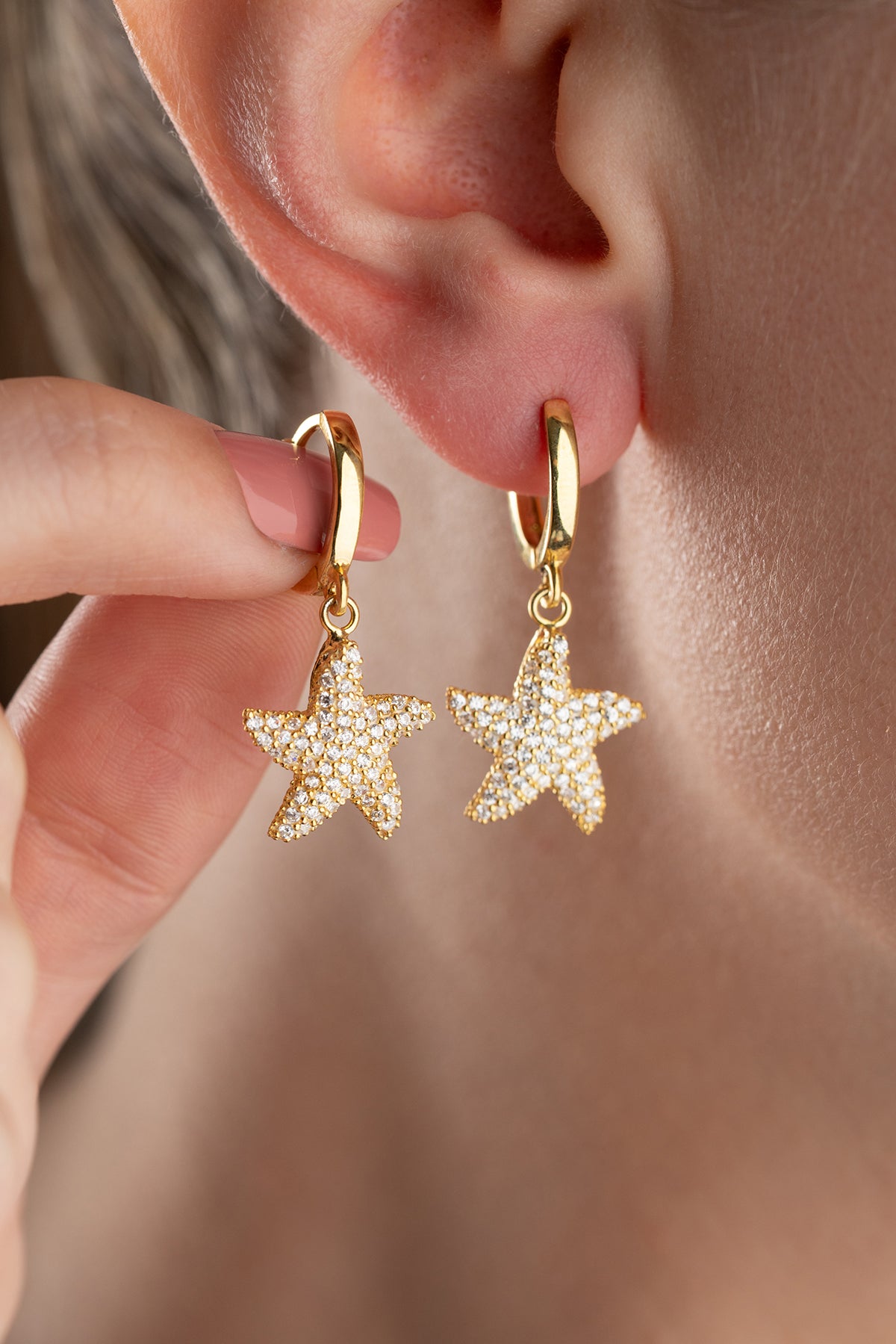 Pave Starfish Drop Earrings
