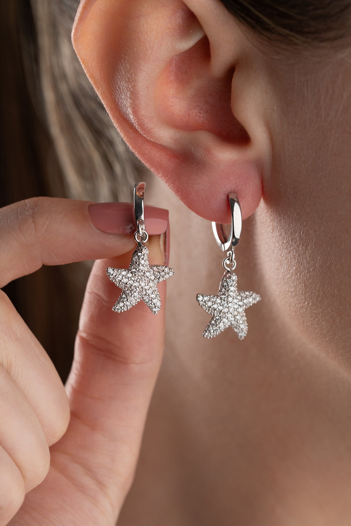 Pave Starfish Drop Earrings