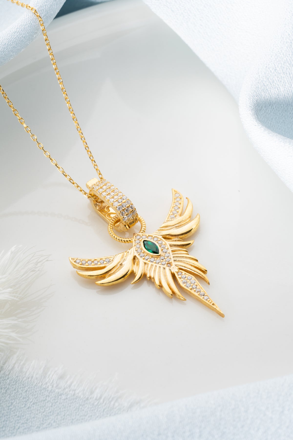 Gold Phoenix Wing Pendant Necklace