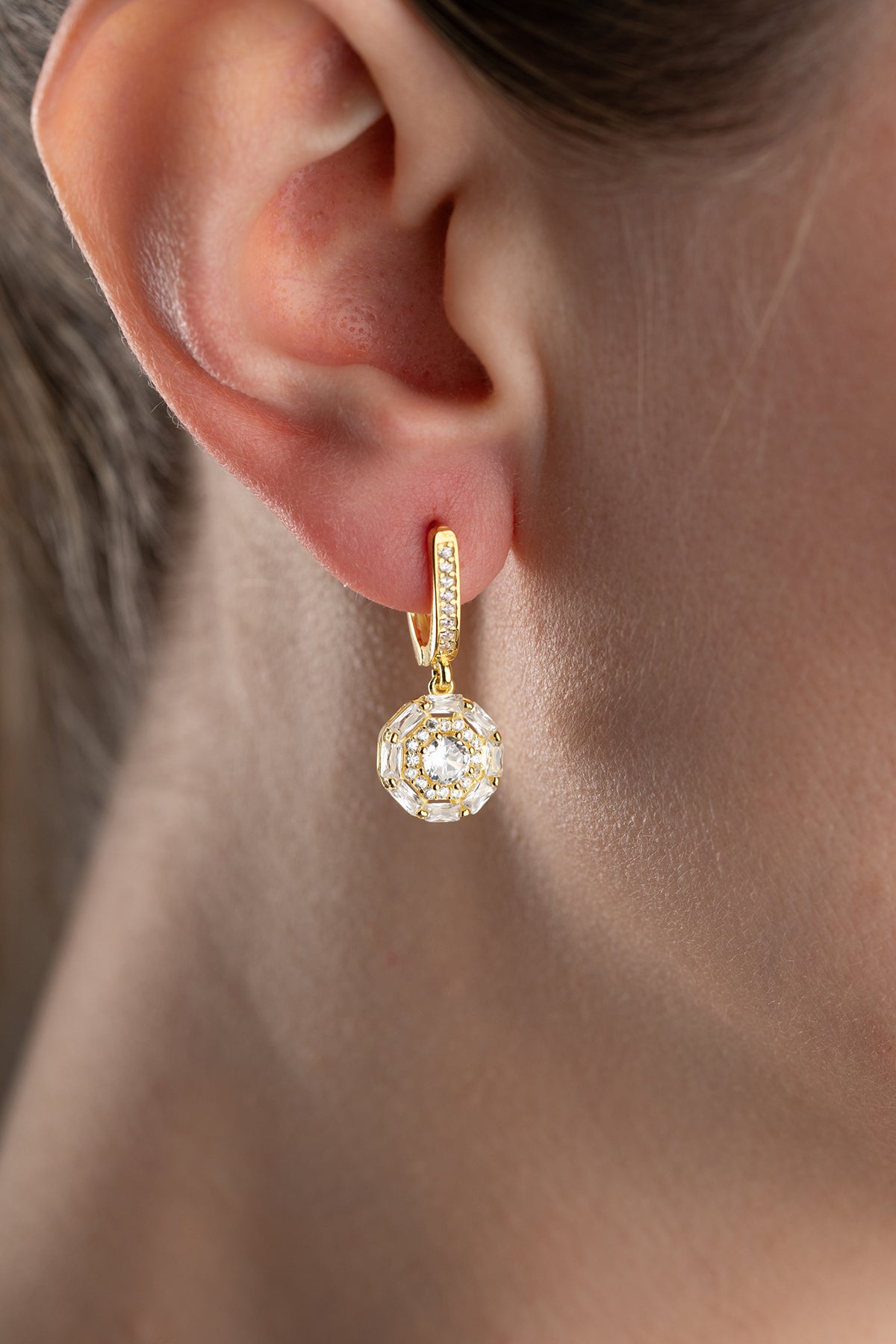 Flower Cluster Halo Drop Earrings