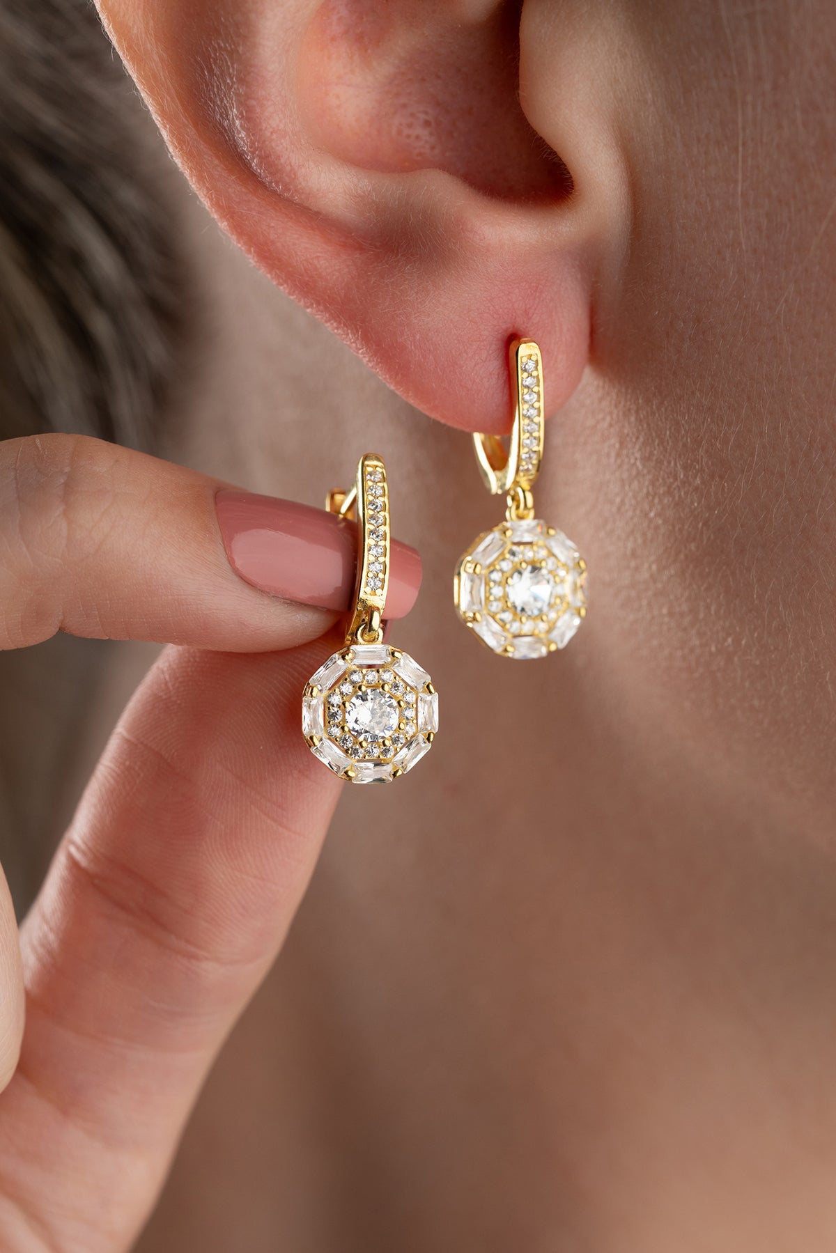 Flower Cluster Halo Drop Earrings