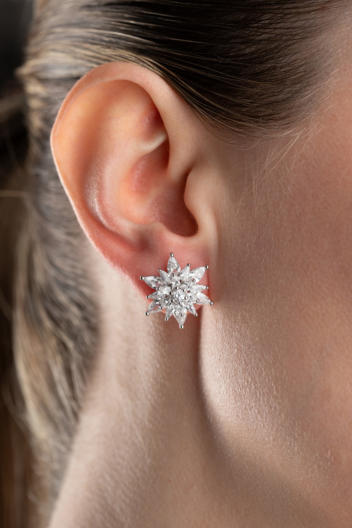Crystal Lotus Burst Stud Earrings