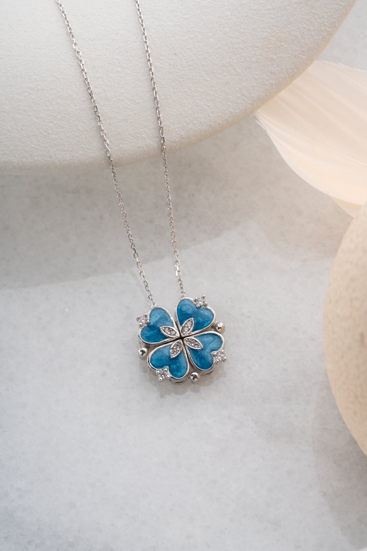 Convertible Blue Clover Heart Necklace