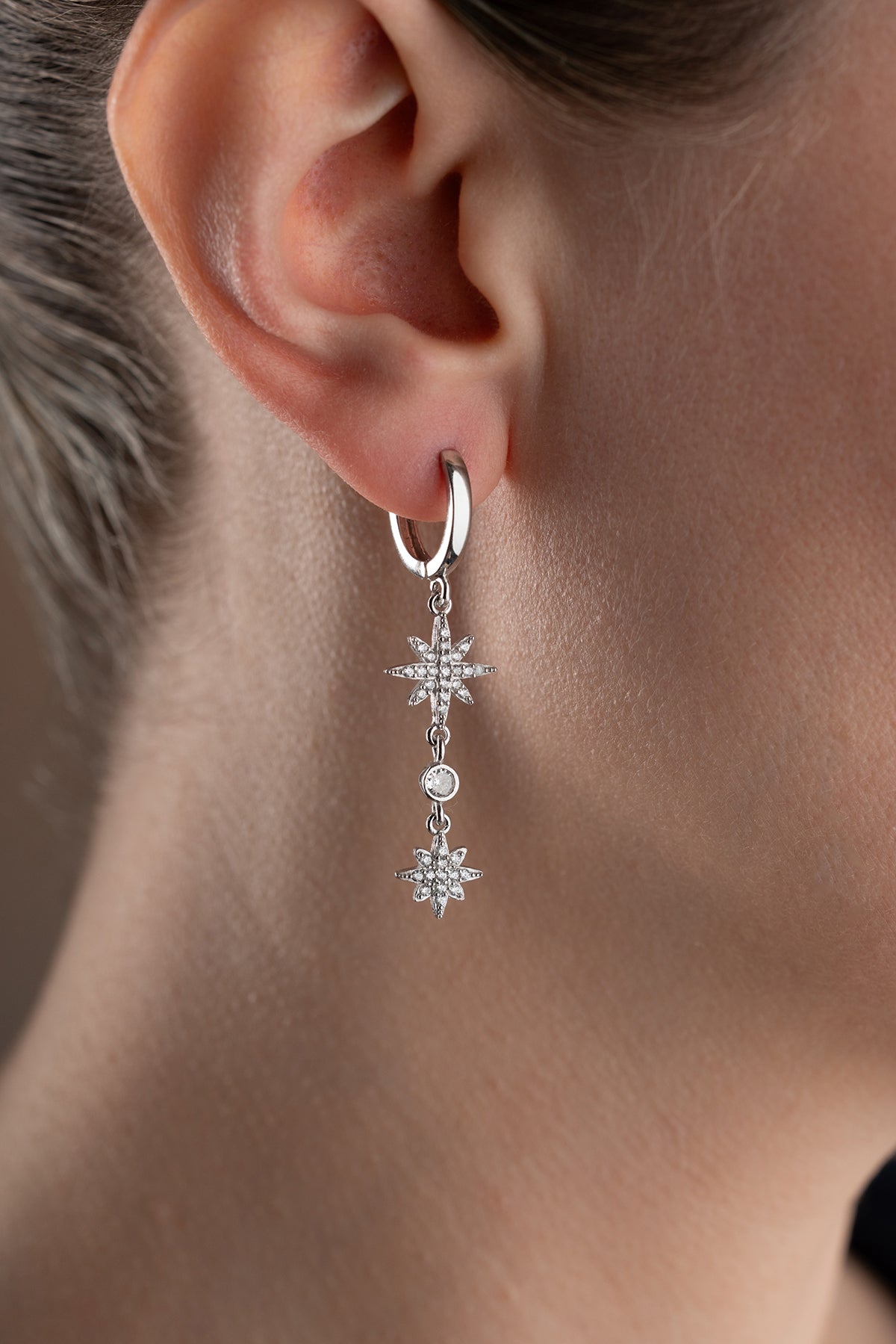 Double Starburst Huggie Drop Earrings