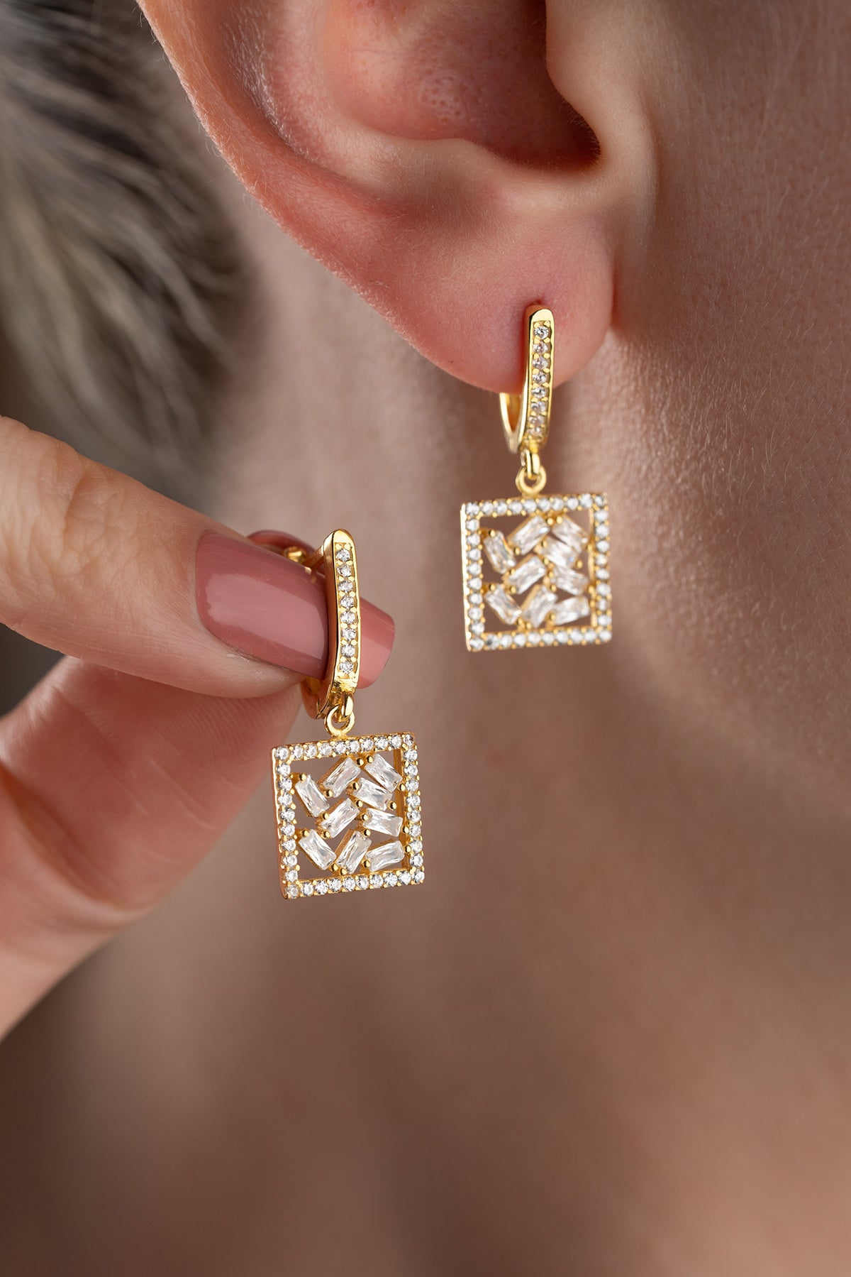 Baguette Crystal Square Drop Earrings