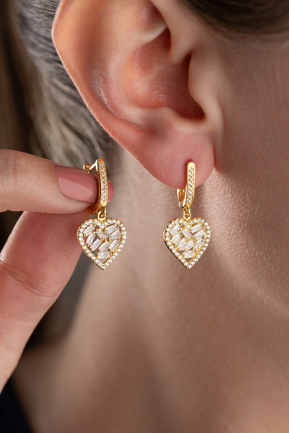 Baguette Crystal Heart Hoop Earrings