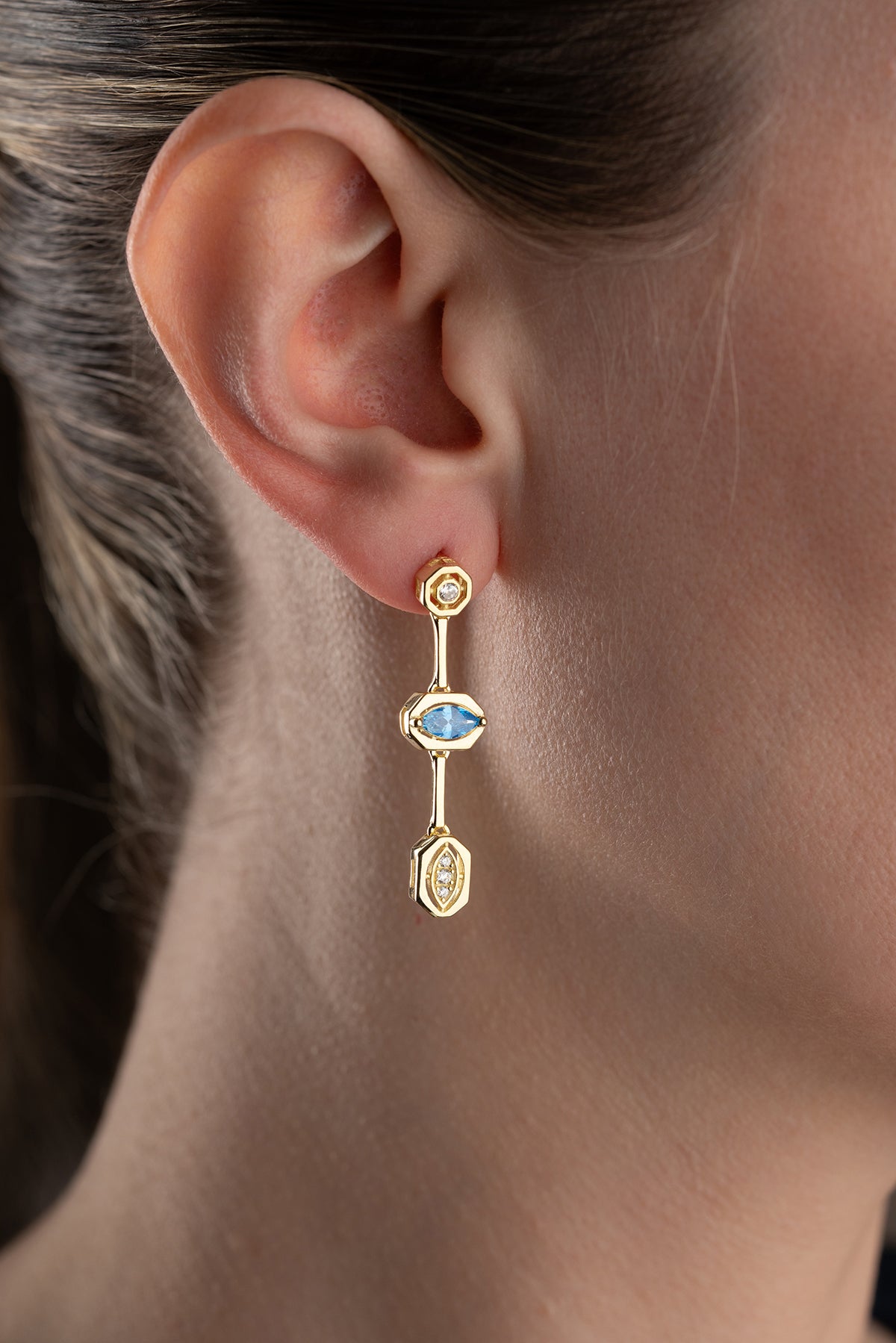 Blue Topaz Art Deco Drop Earrings