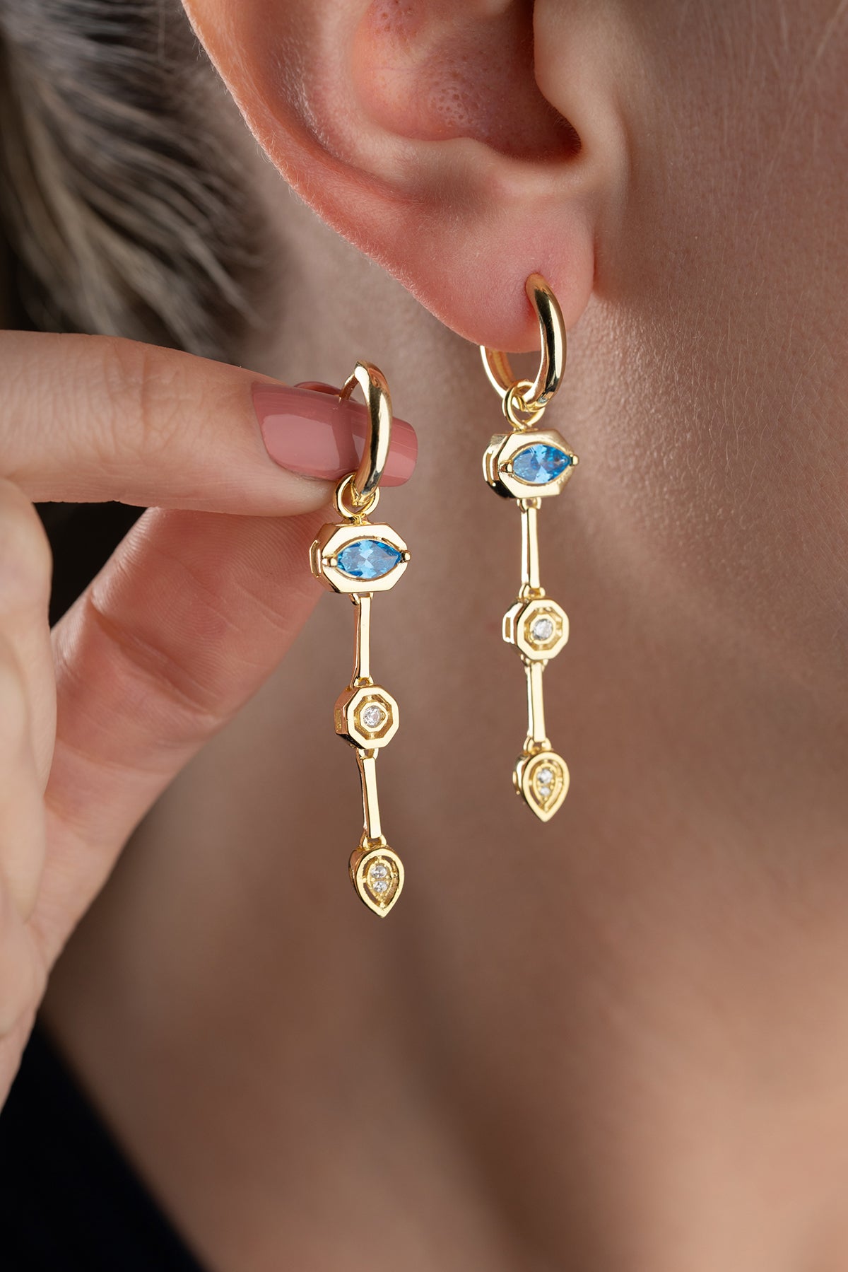Blue Topaz Crystal Bar Earrings