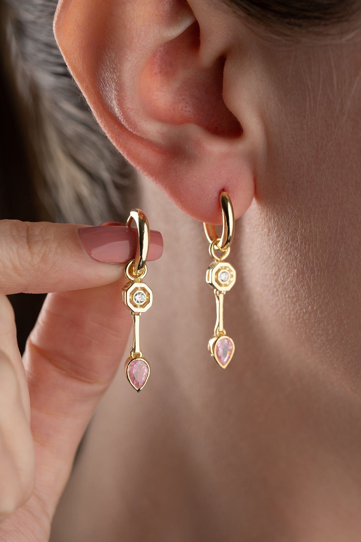 Pink Teardrop Crystal Drop Earrings