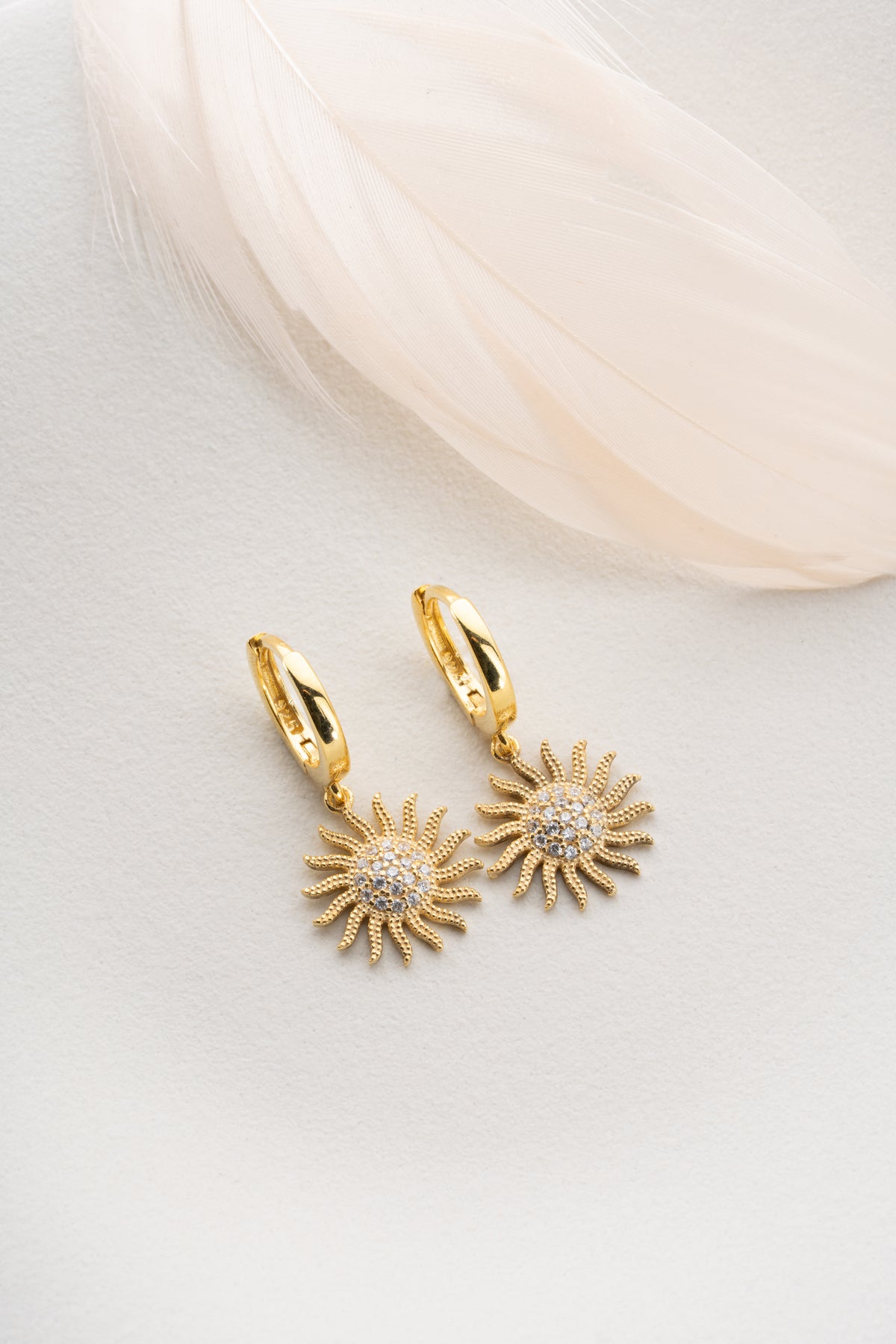 Pave Sun Charm Huggie Hoop Earrings