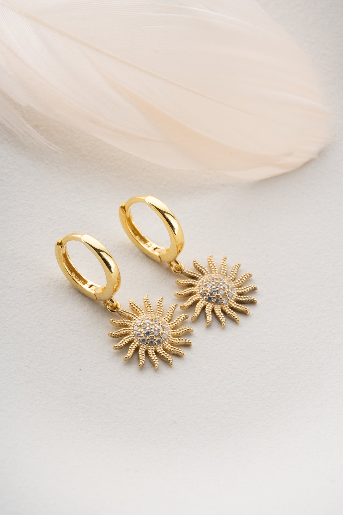 Pave Sun Charm Huggie Hoop Earrings