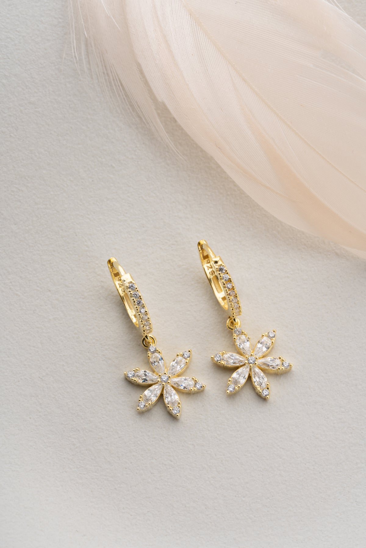 Marquise Flower Dangle Earrings in Gold