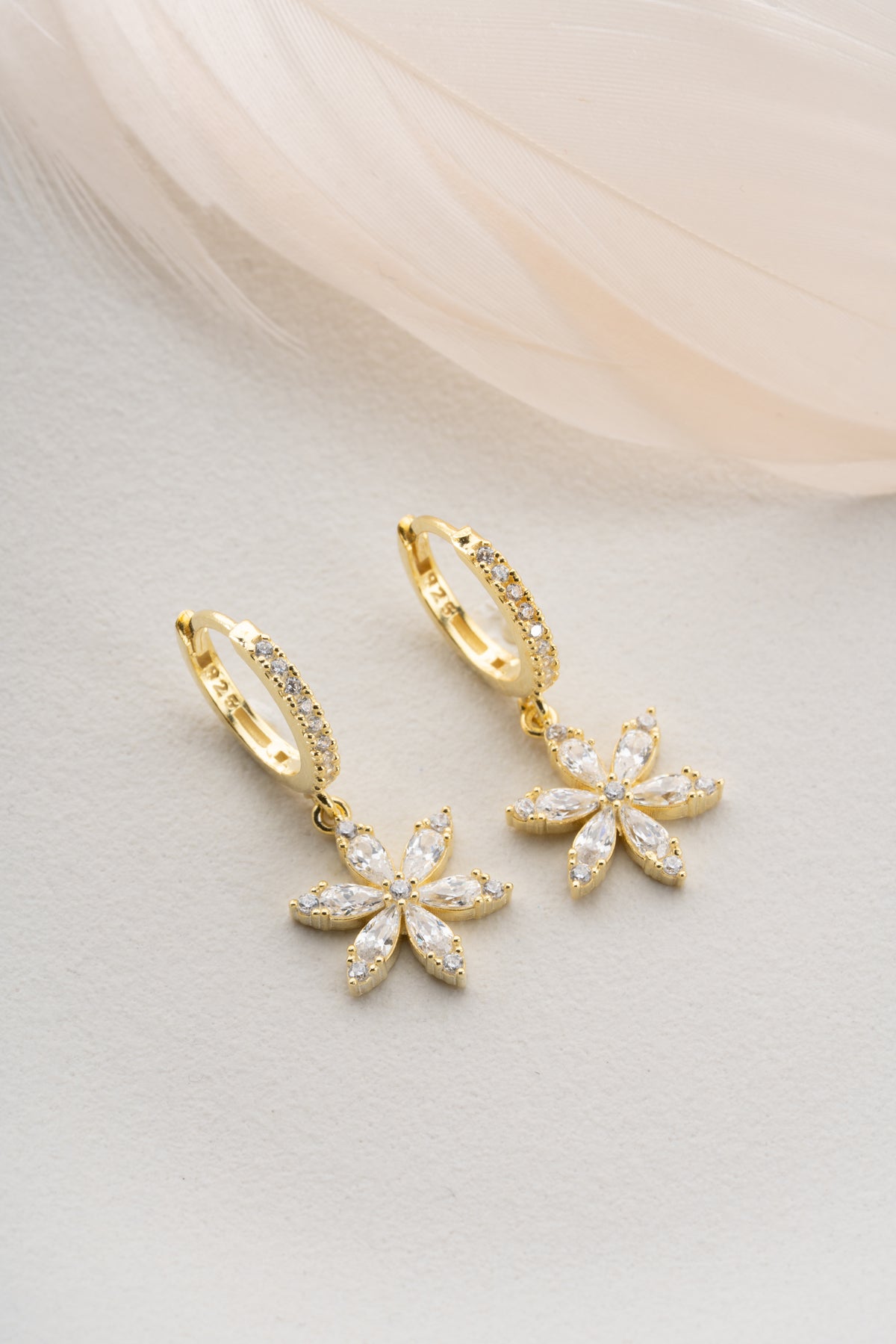 Marquise Flower Dangle Earrings in Gold