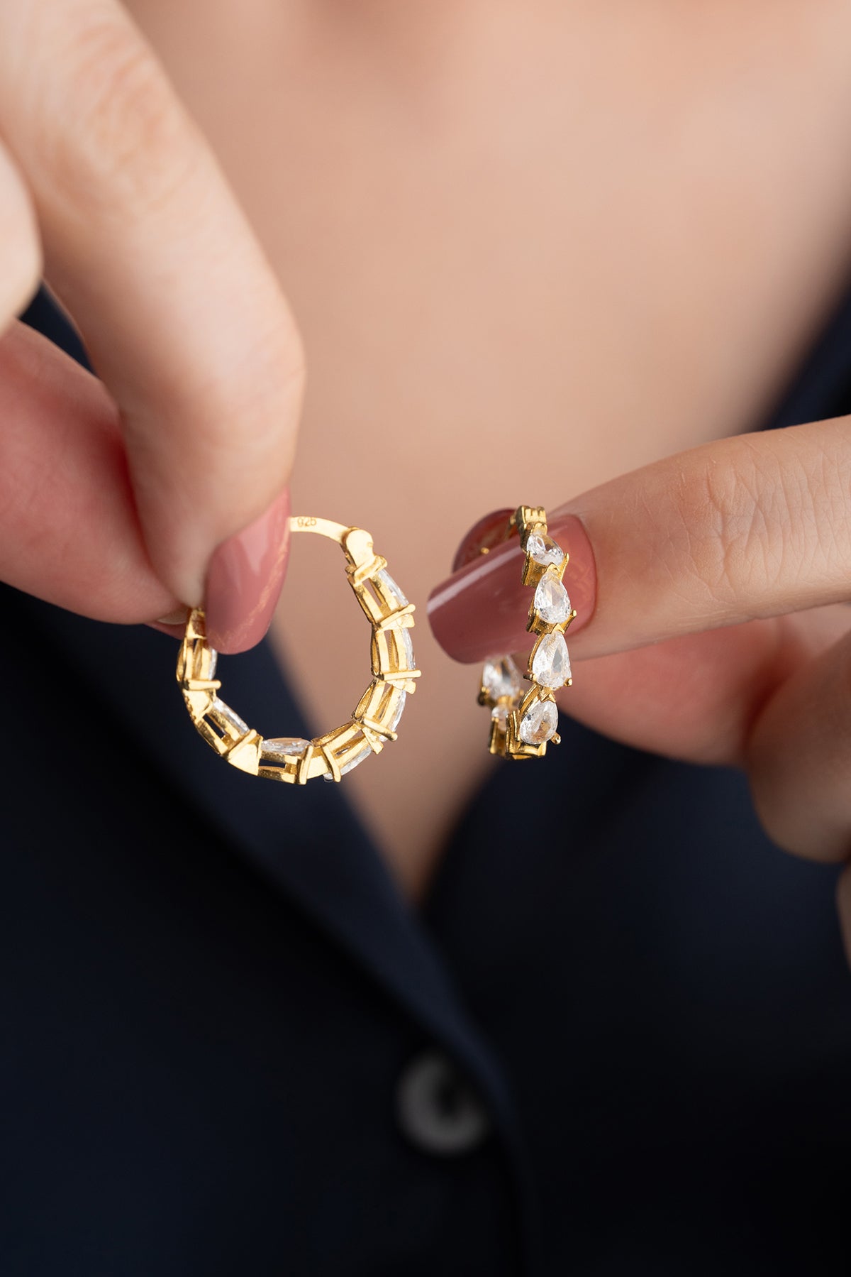 Pear Cut Crystal Hoop Earrings