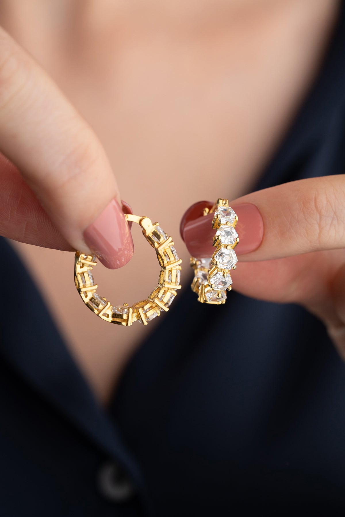 Hexagon Crystal Eternity Hoop Earrings